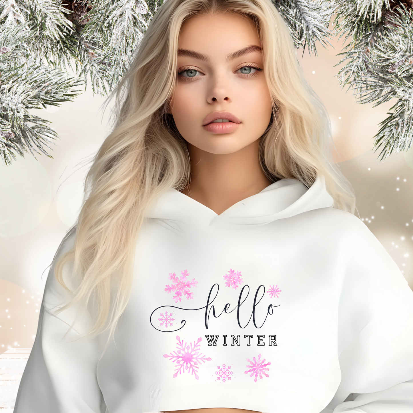 Hello Winter Crop Hoodie