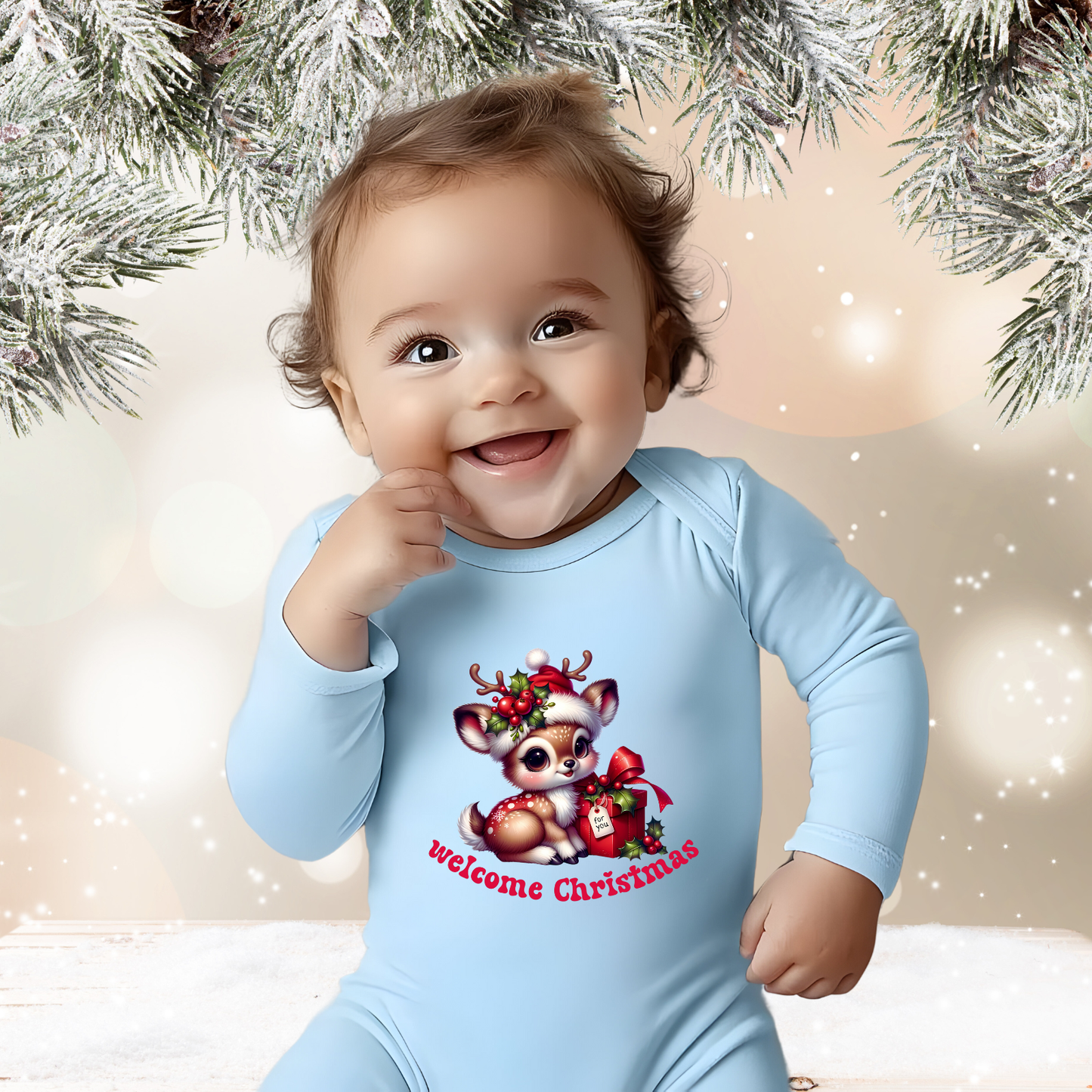 Welcome Christmas Infant Long Sleeve Onesie