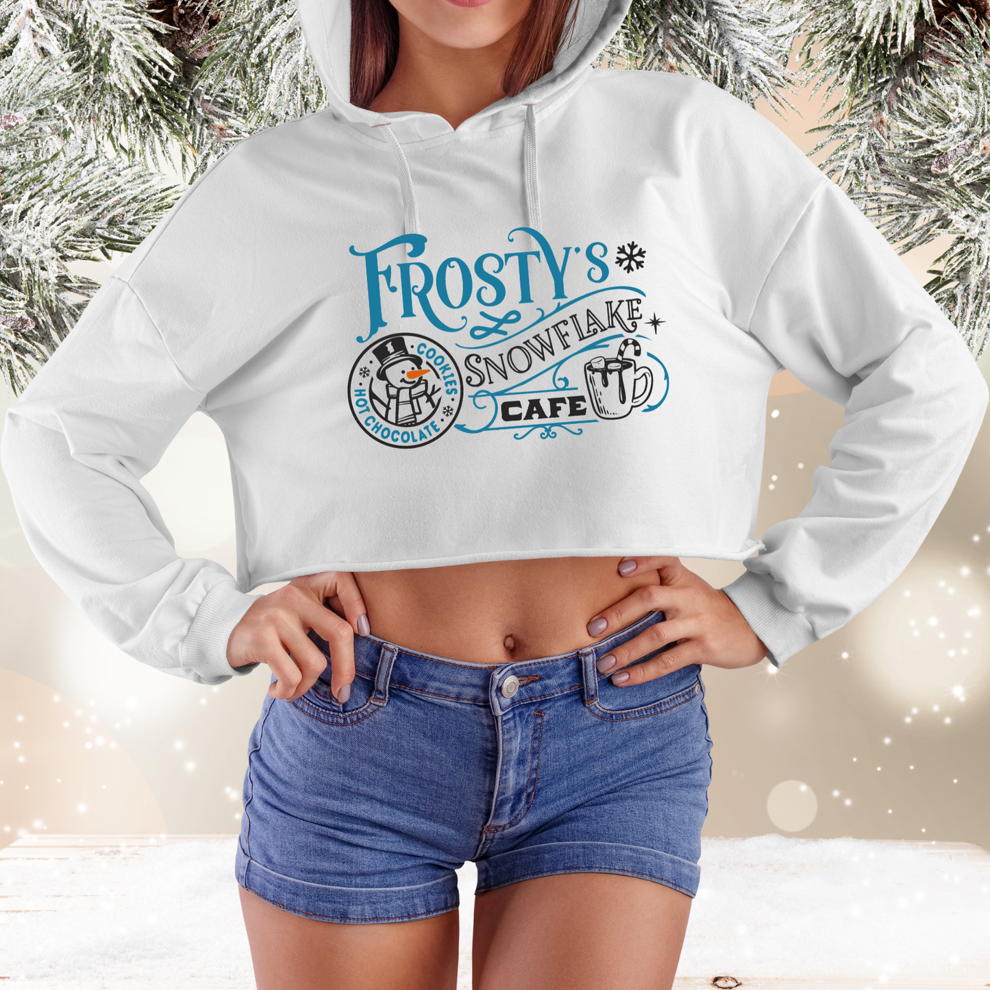 Frosty’s Snowflake Cafe Crop Hoodie
