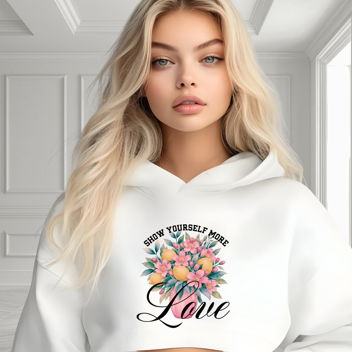 Show Yourself More Love Crop Hoodie