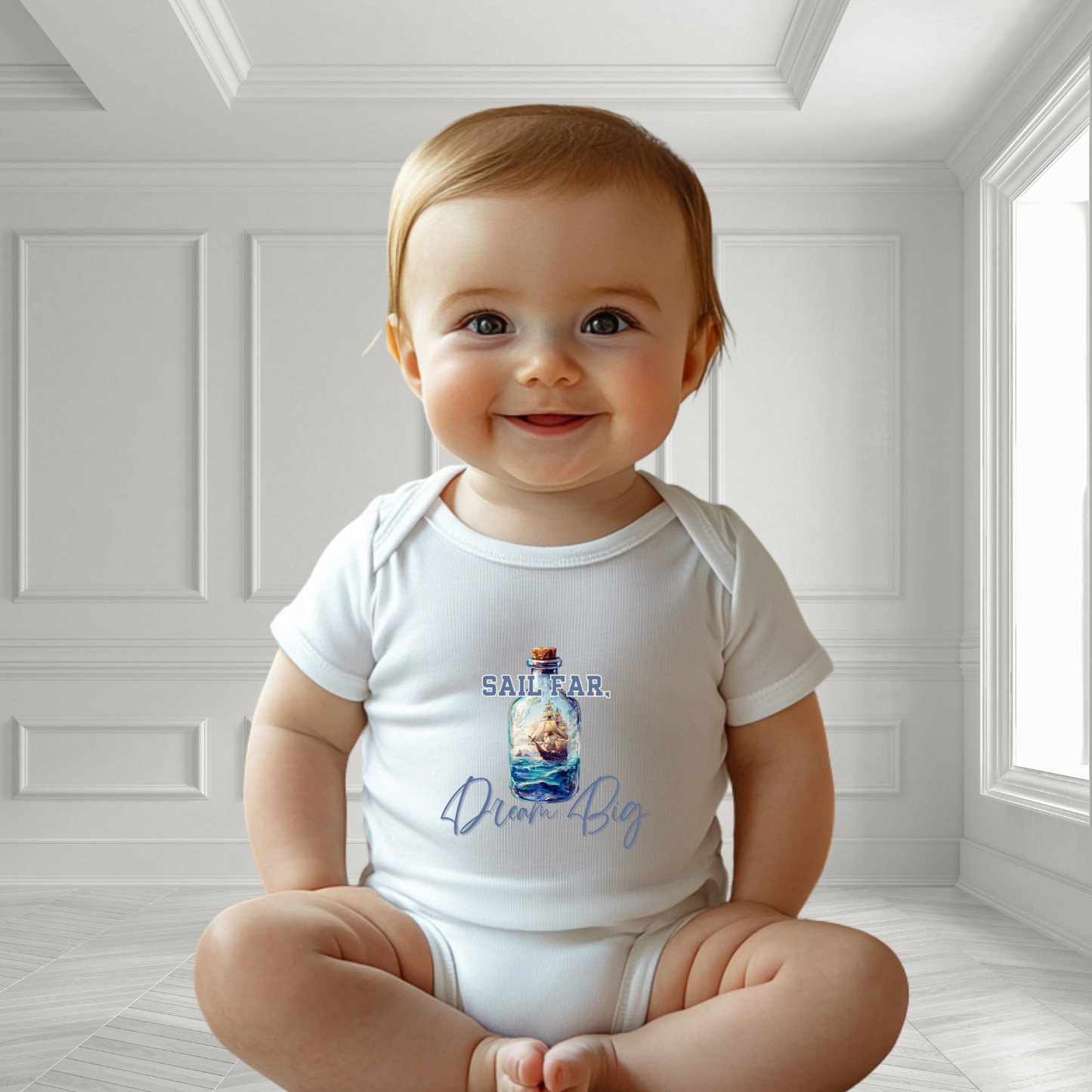 Sail Far, Dream Big Infant Short Sleeve Onesie