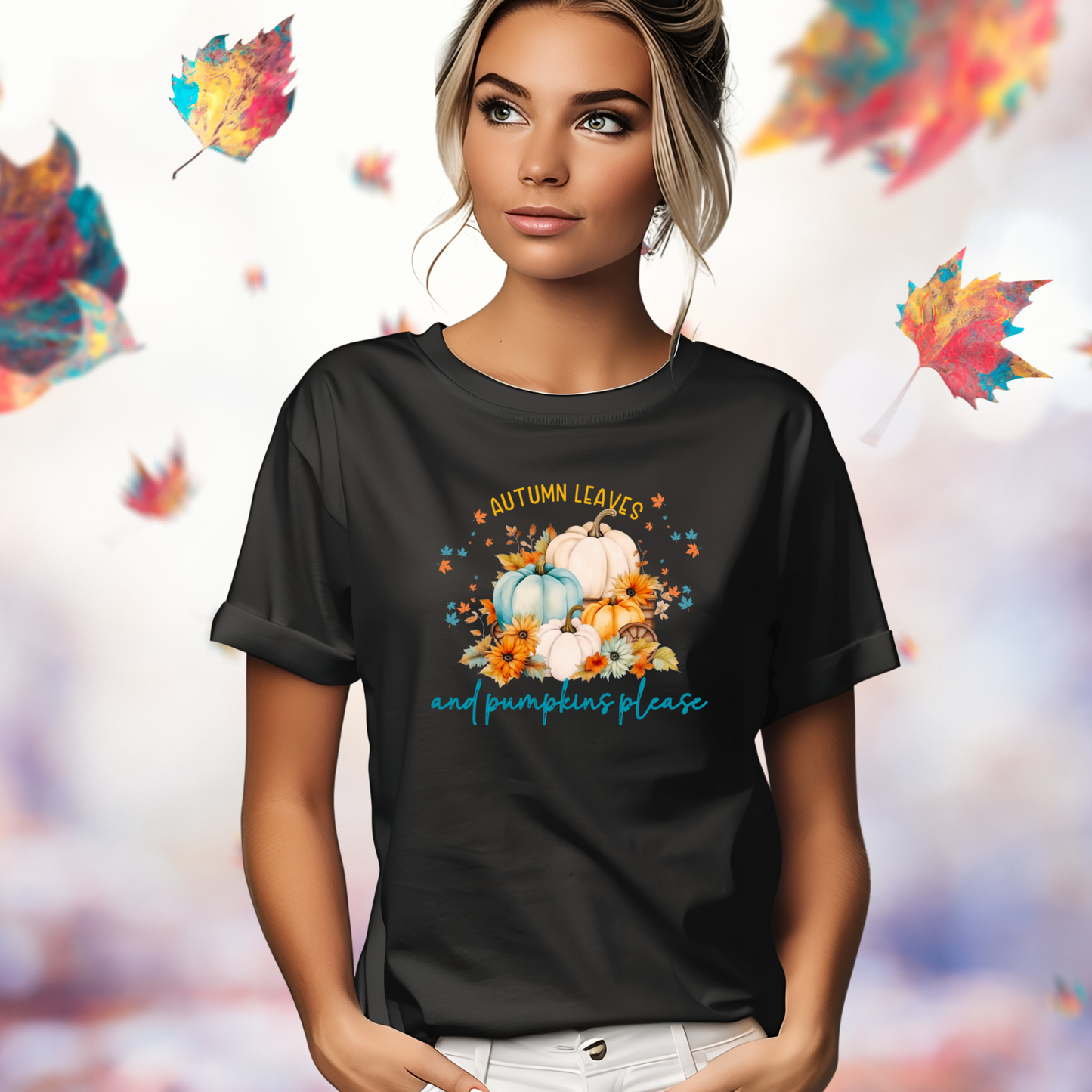 Autumn Leaves & Pumpkins Please T-Shirt