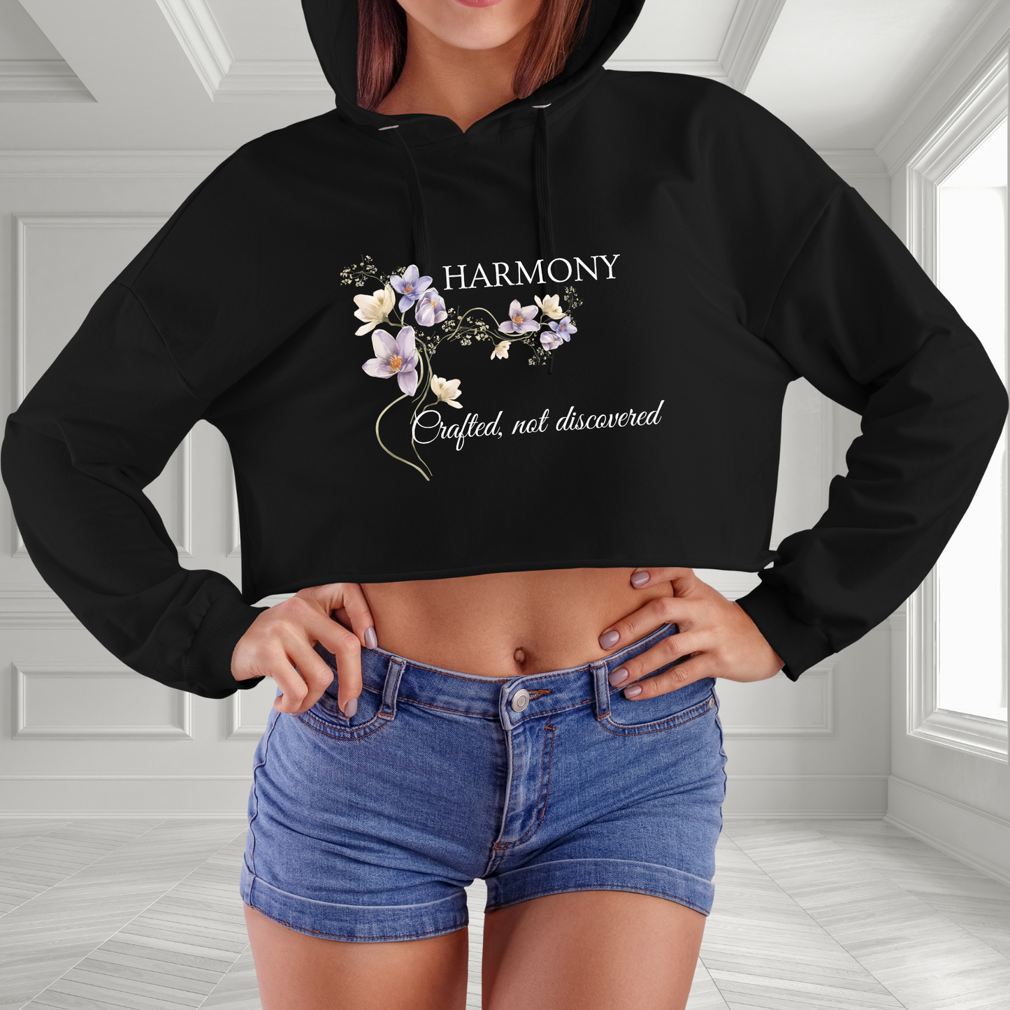 Harmony- Crafted, Not Discovered Crop Hoodie