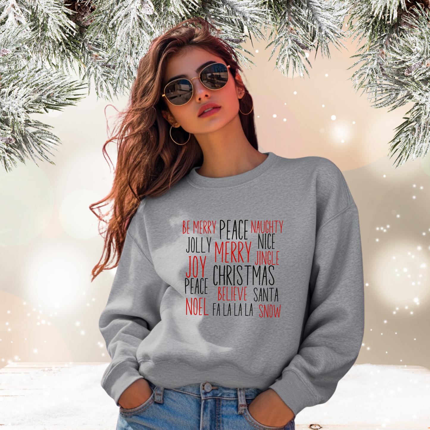 Festive Holiday Words Crewneck Sweatshirt