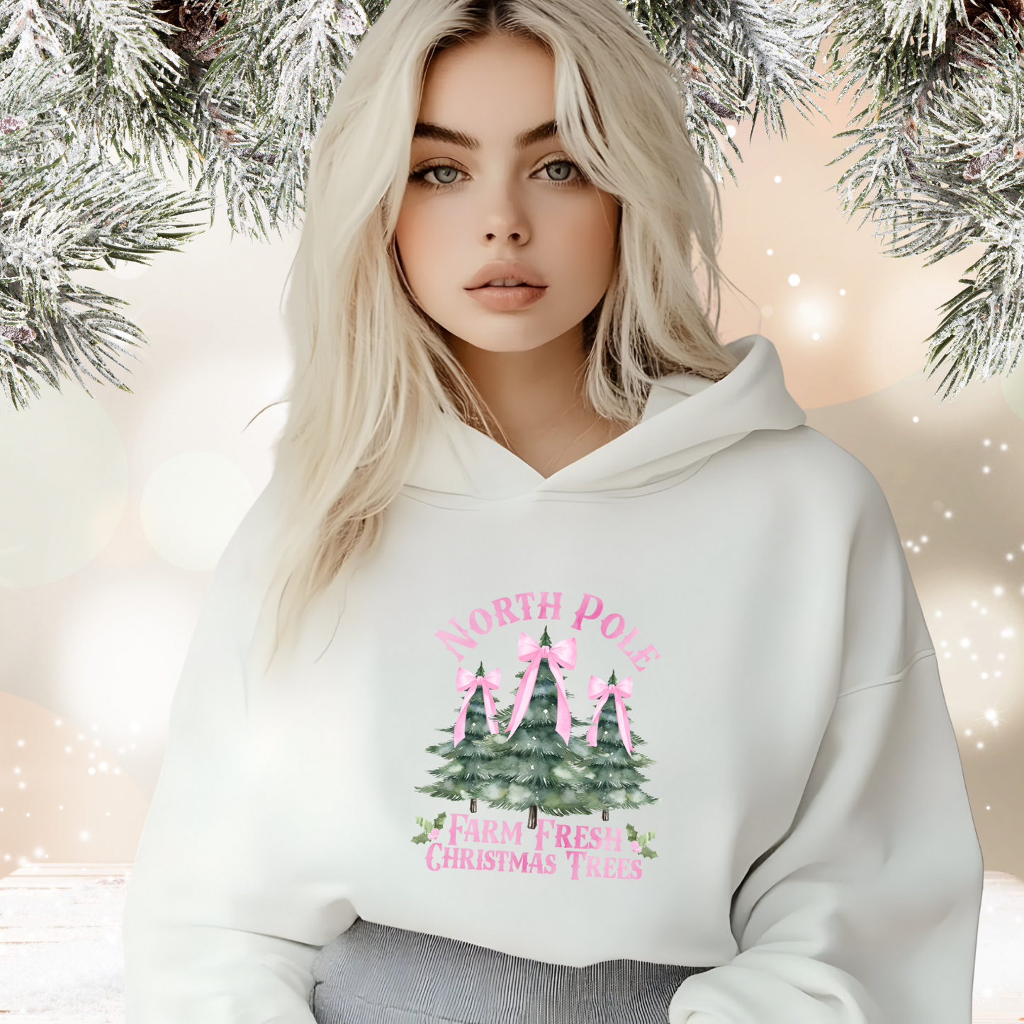 North Pole Christmas Trees Crop Hoodie