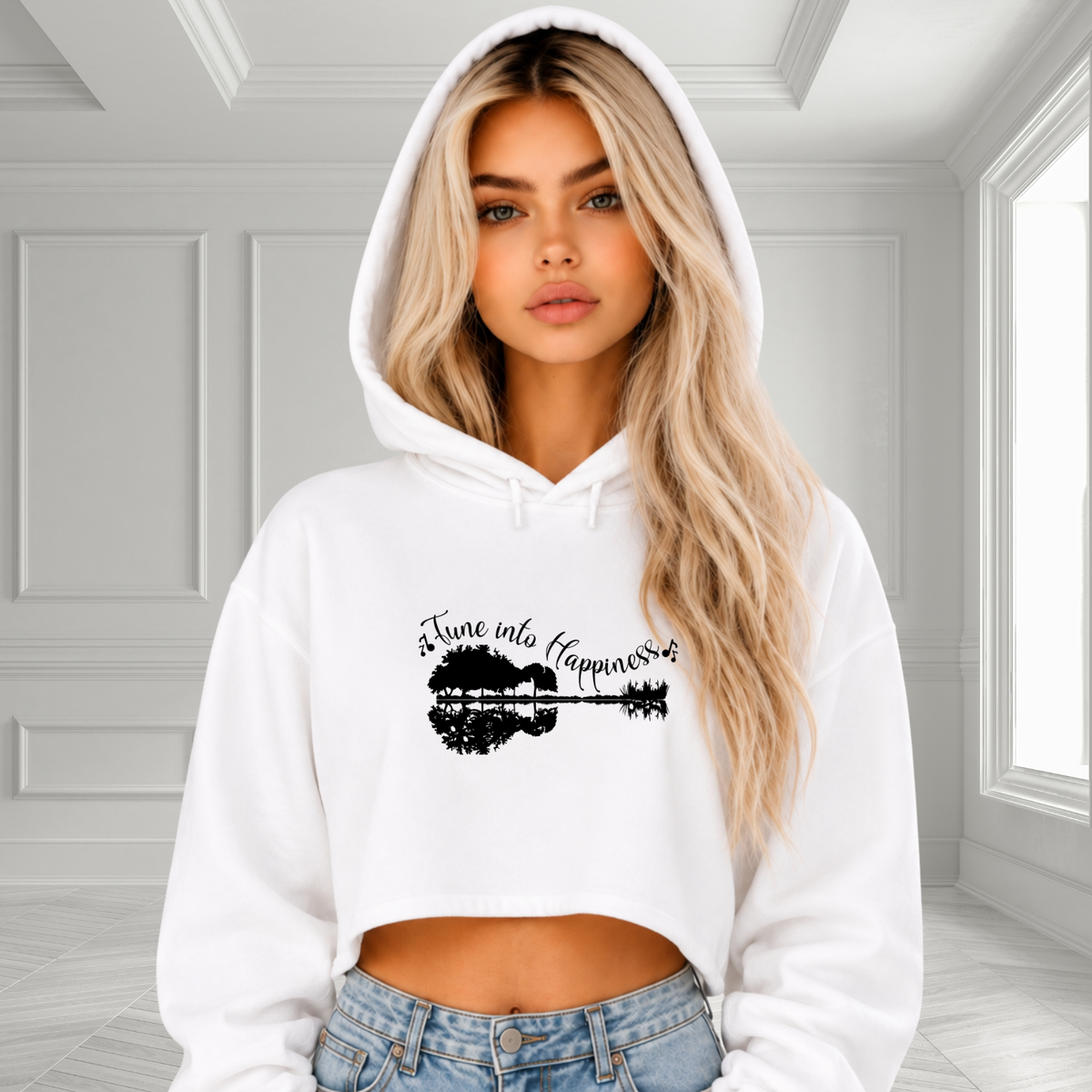 Tune Into Happiness Crop Hoodie