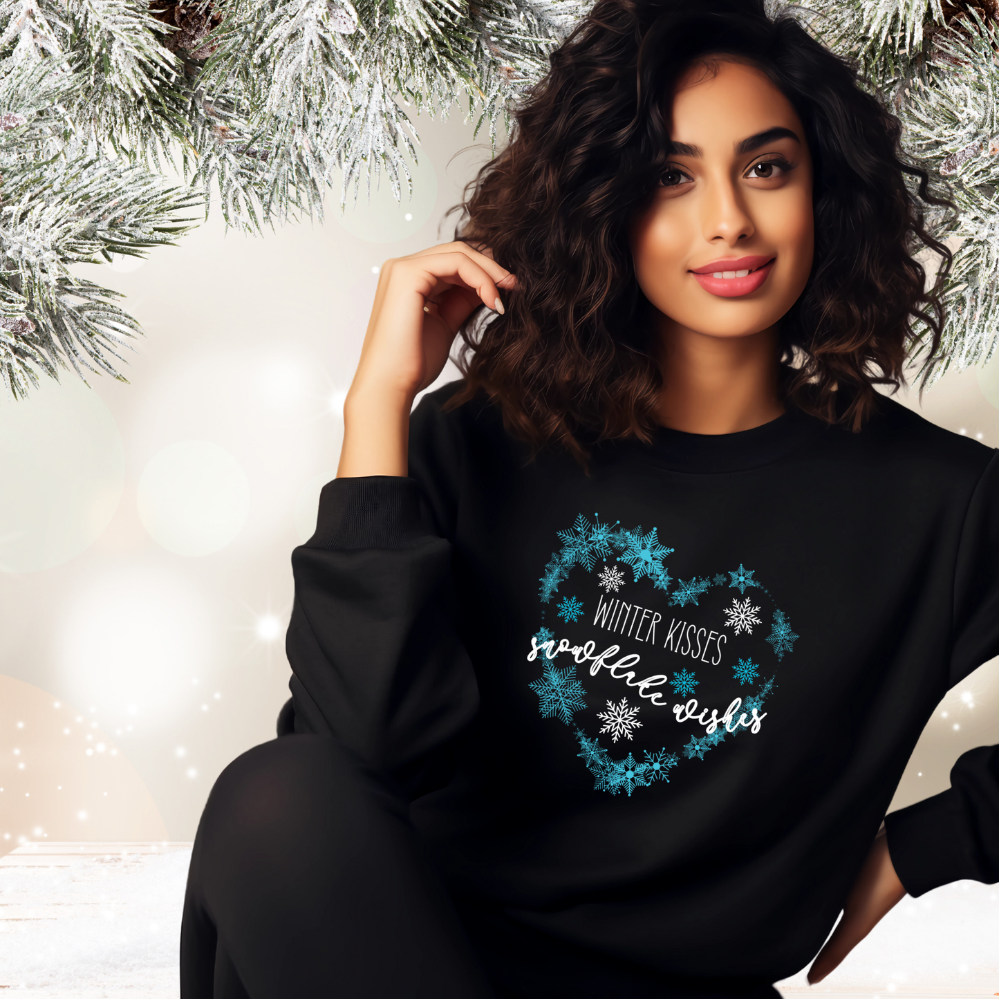 Winter Kisses, Snowflake Wishes Crewneck Sweatshirt