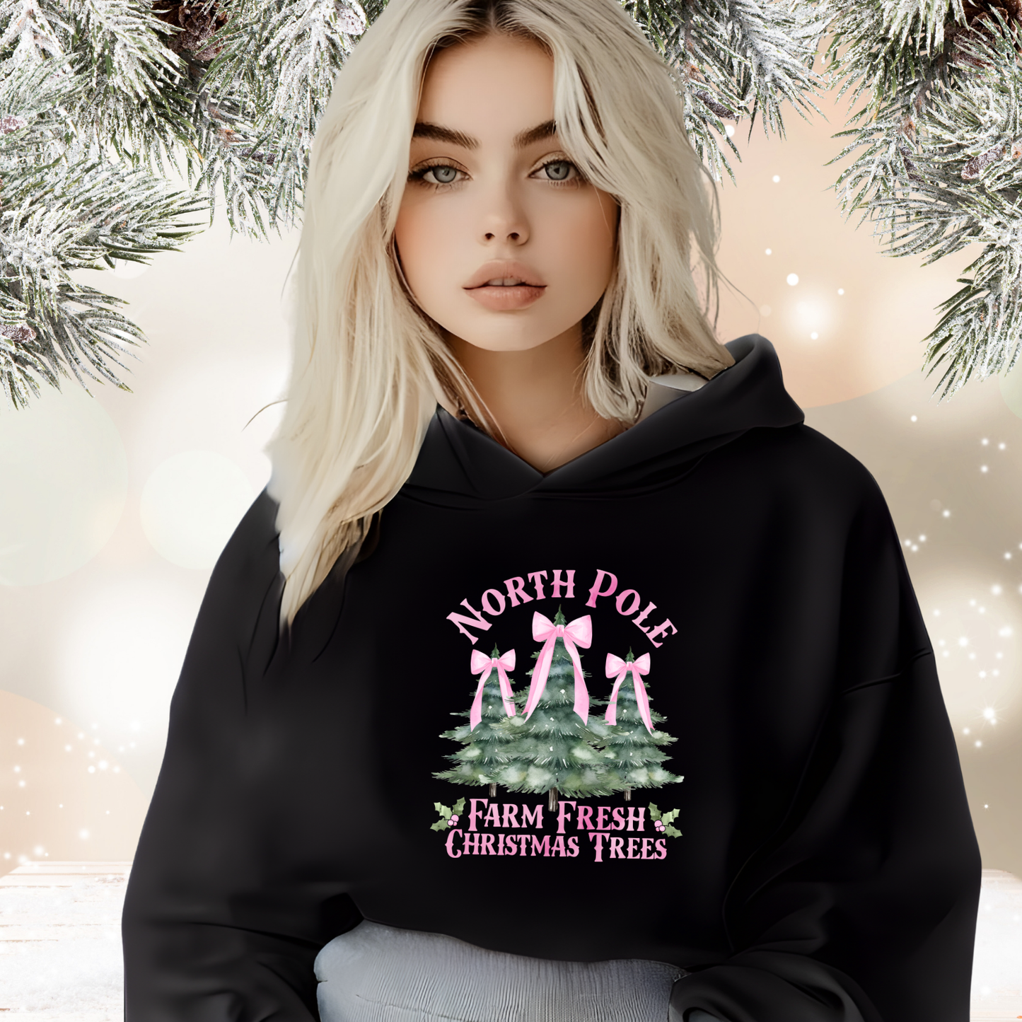 North Pole Christmas Trees Crop Hoodie