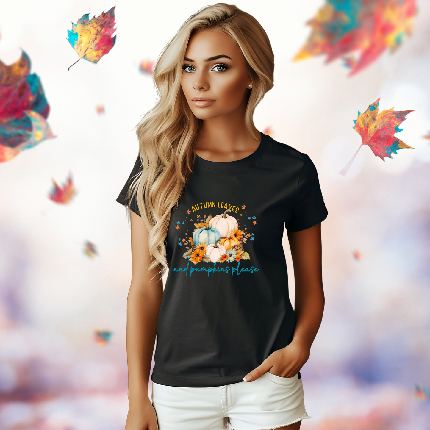 Autumn Leaves & Pumpkins Please T-Shirt