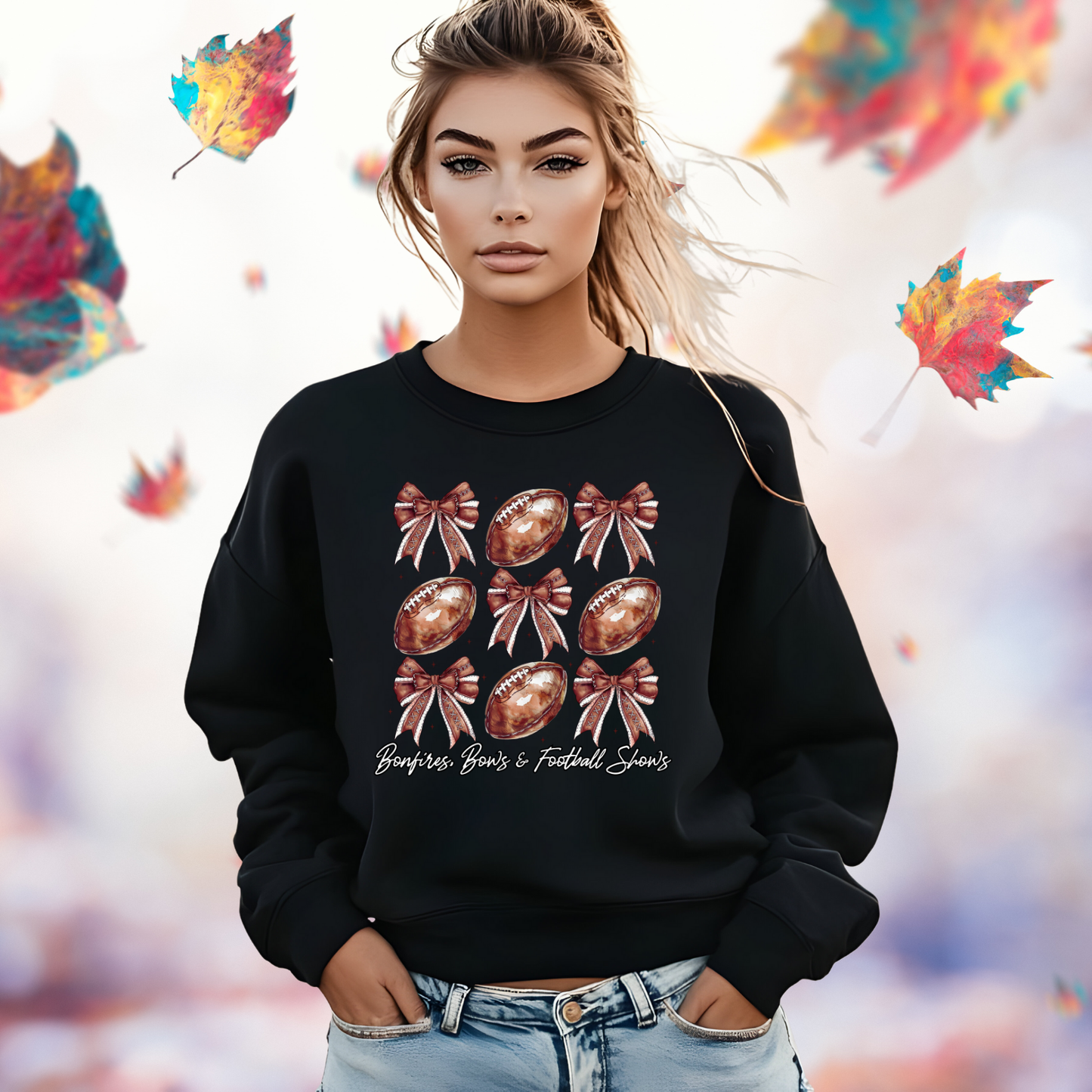 Bonfires, Bows, & Football Shows Crewneck Sweatshirt