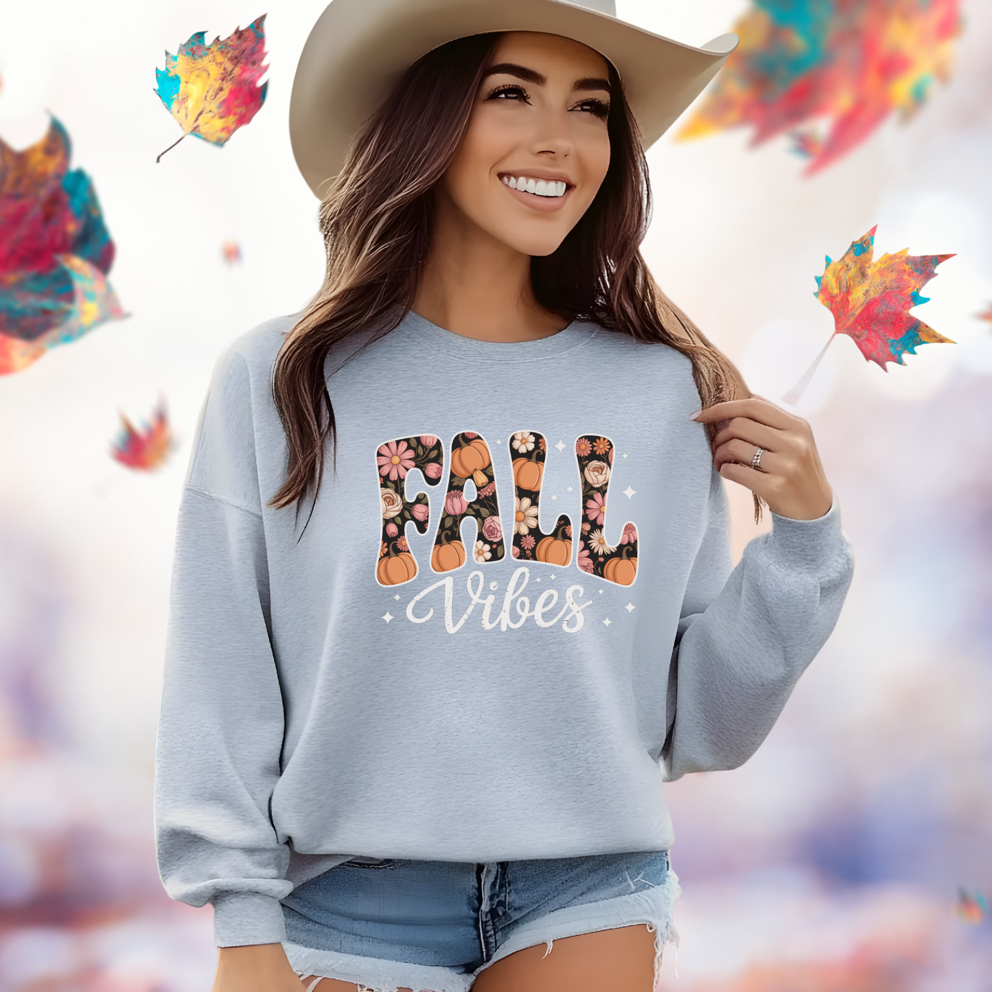 Fall Vibes Floral Crewneck Sweatshirt