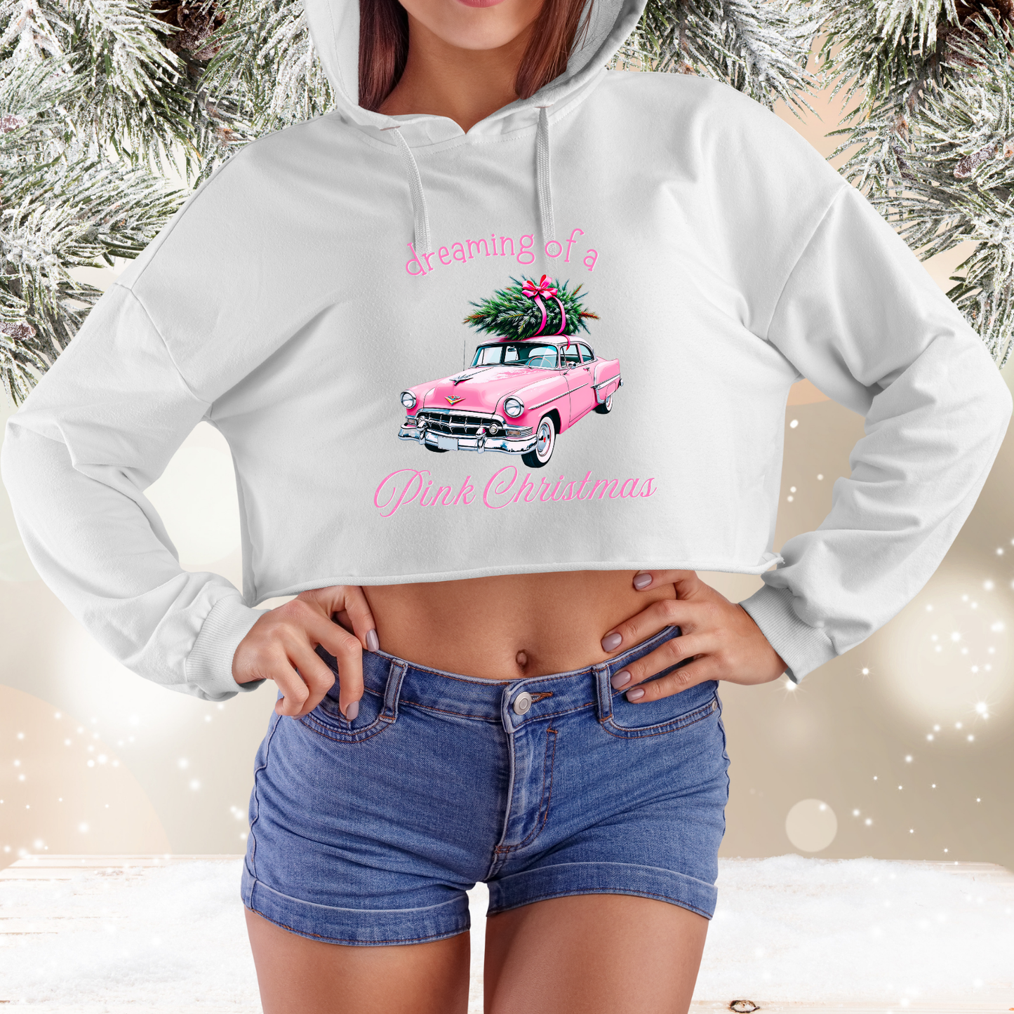 Dreaming Of A Pink Christmas Crop Hoodie