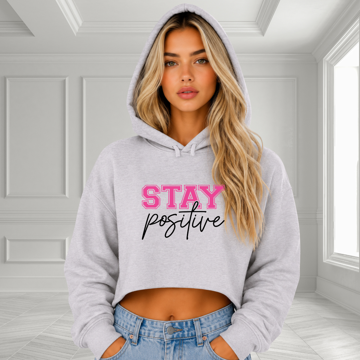 Stay Positive Crop Hoodie