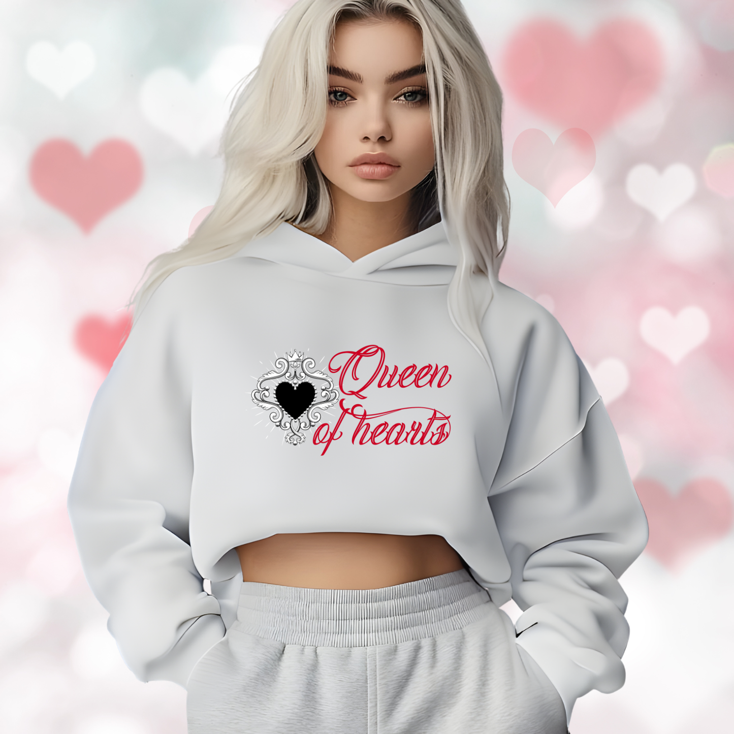 Queen Of Hearts Crop Hoodie