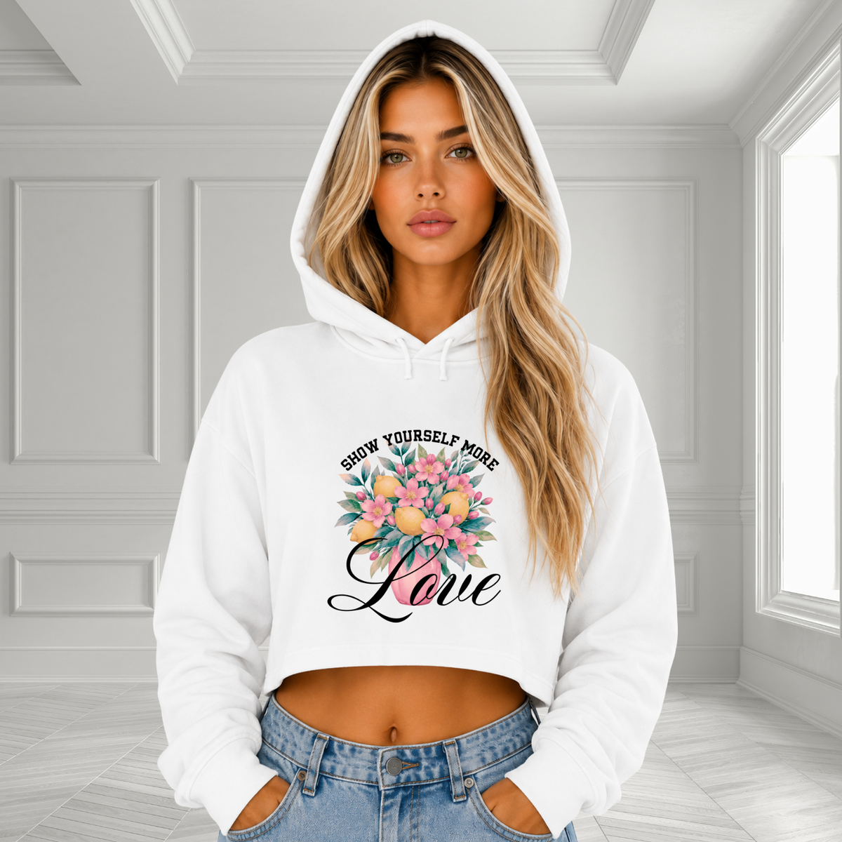 Show Yourself More Love Crop Hoodie