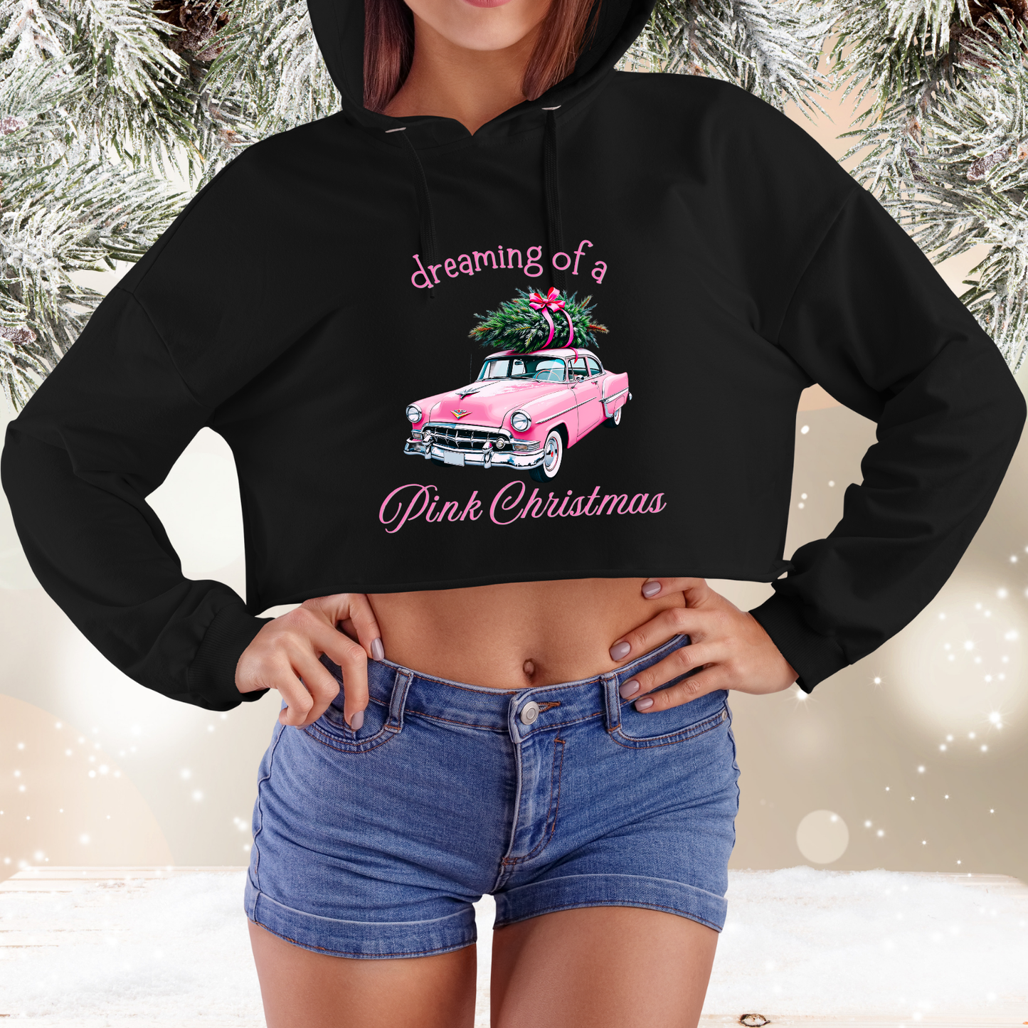 Dreaming Of A Pink Christmas Crop Hoodie