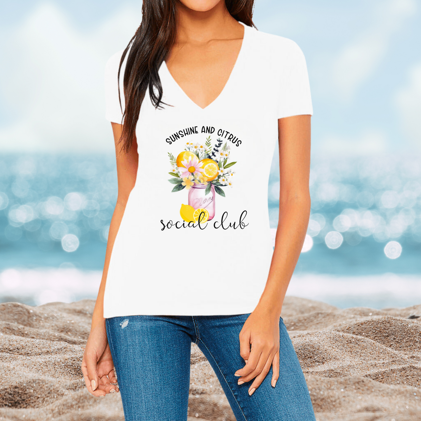 Sunshine And Citrus Social Club V-Neck Tee