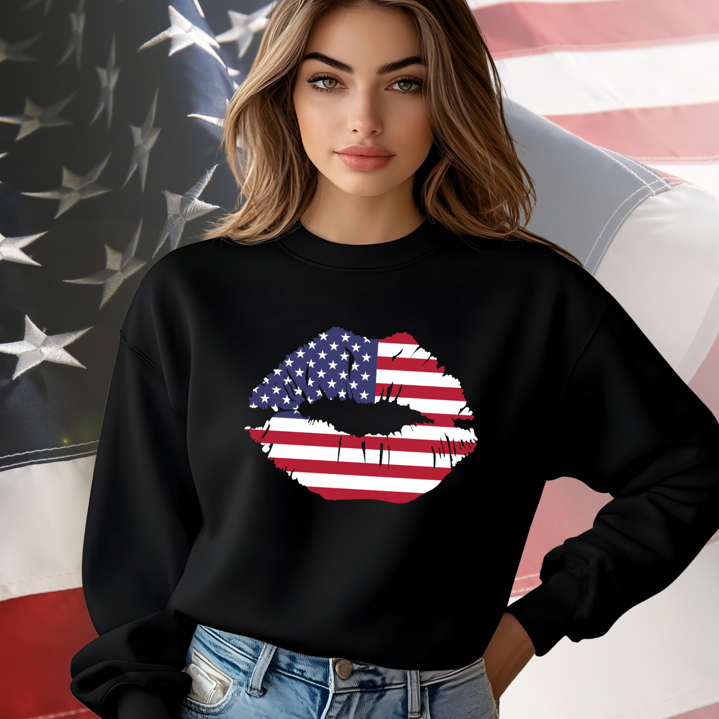 American Flag Lips Crewneck Sweatshirt