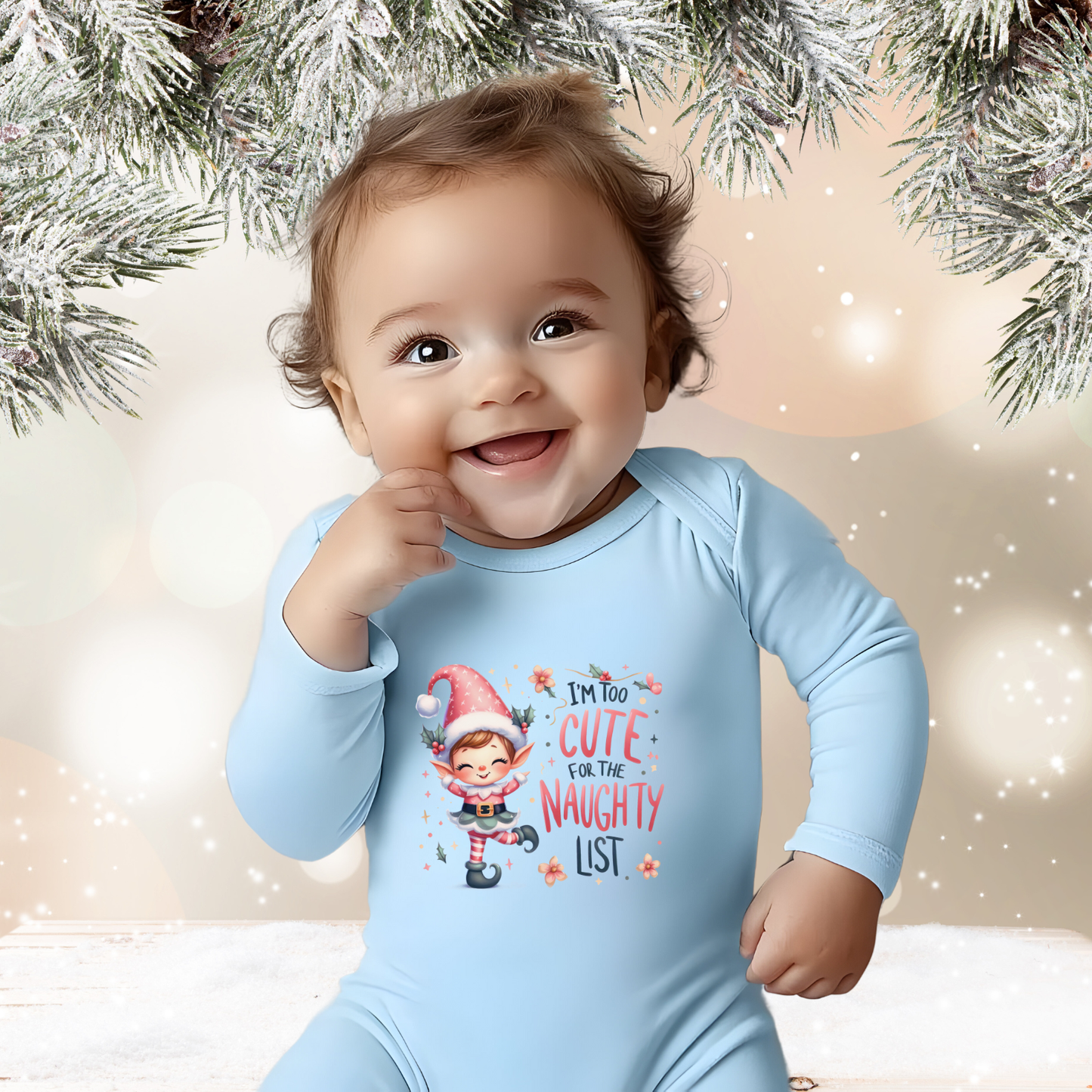 Too Cute For The Naughty List Infant Long Sleeve Onesie