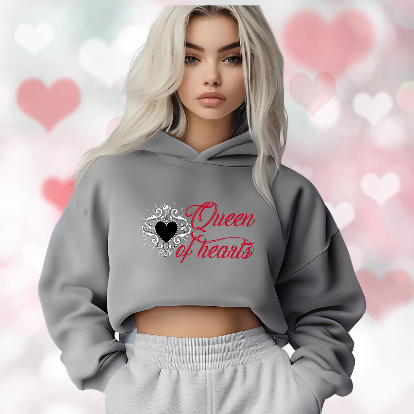 Queen Of Hearts Crop Hoodie