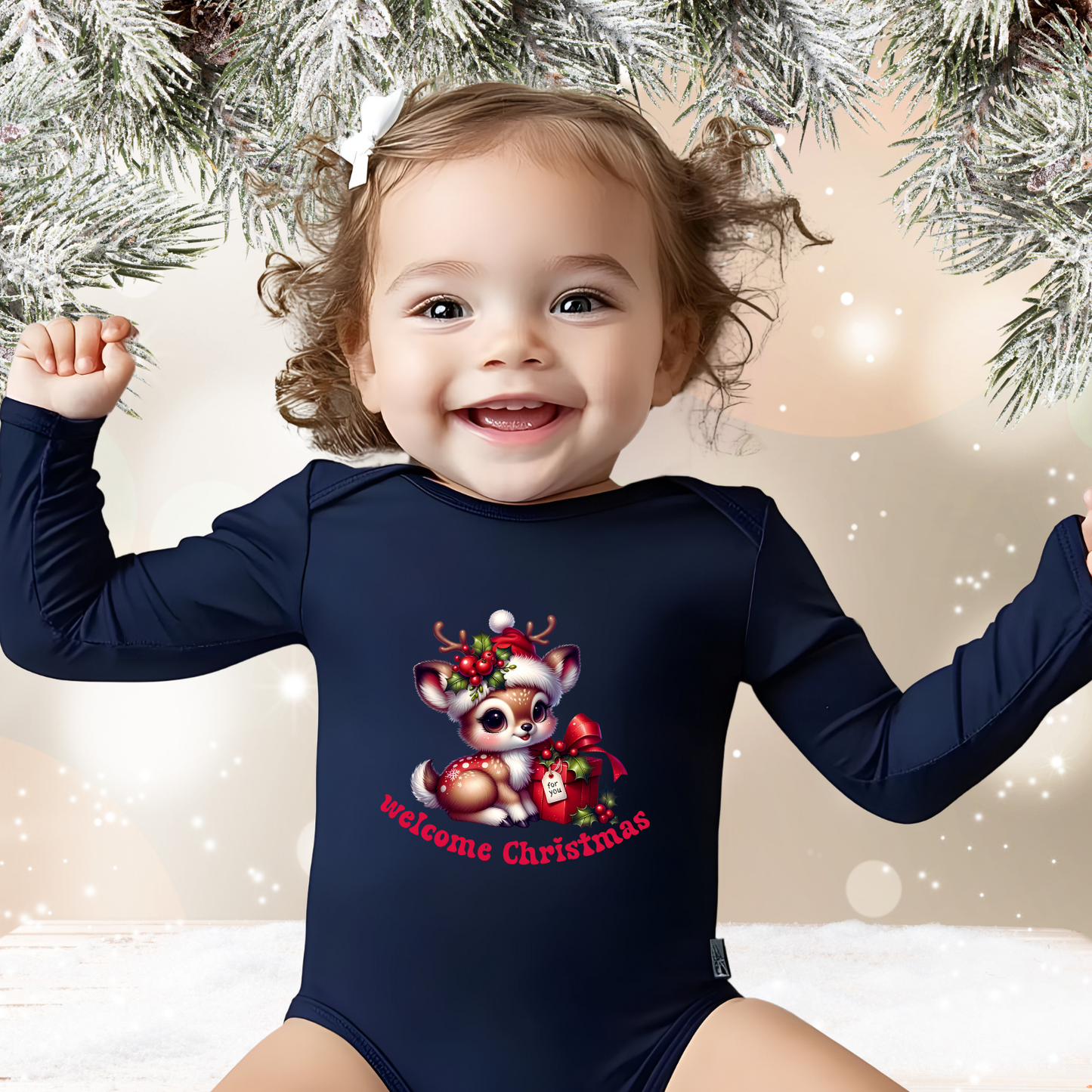 Welcome Christmas Infant Long Sleeve Onesie