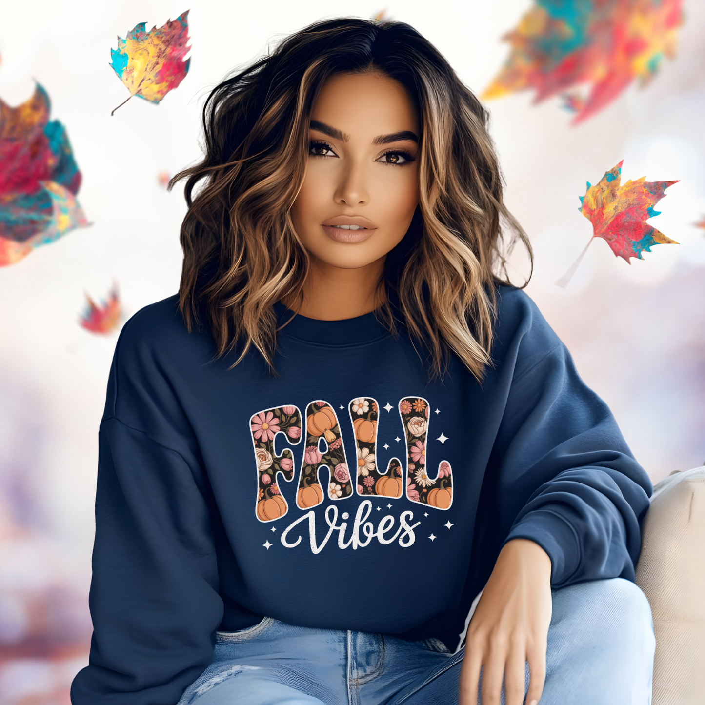 Fall Vibes Floral Crewneck Sweatshirt
