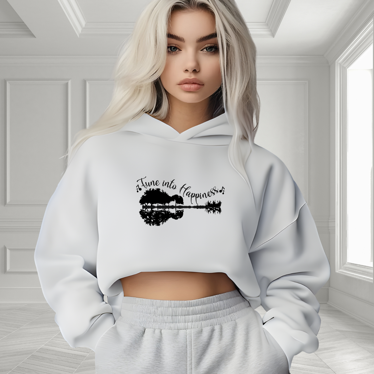 Tune Into Happiness Crop Hoodie
