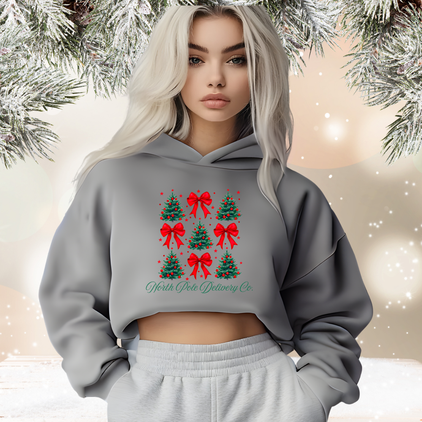 North Pole Delivery Co. Crop Hoodie