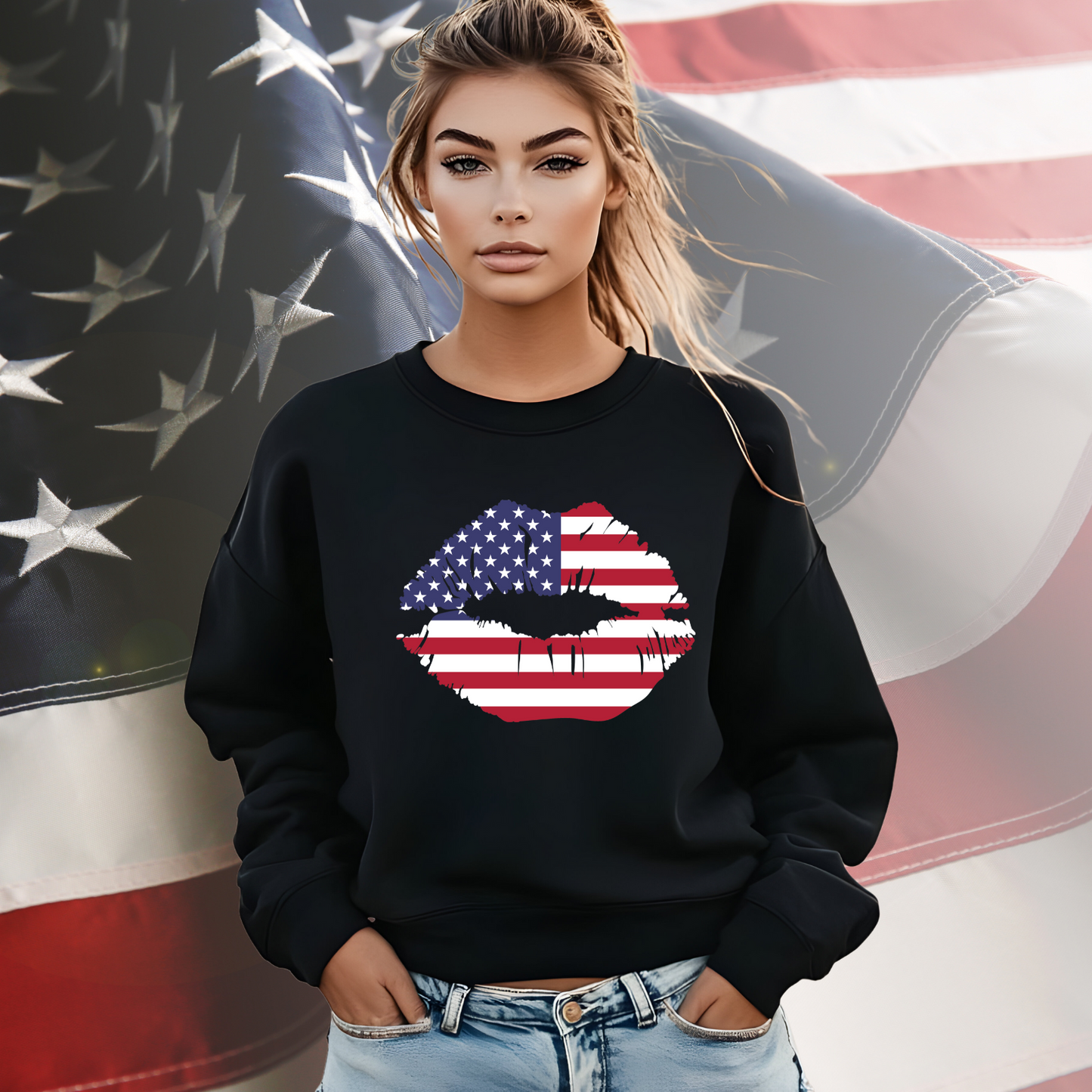American Flag Lips Crewneck Sweatshirt