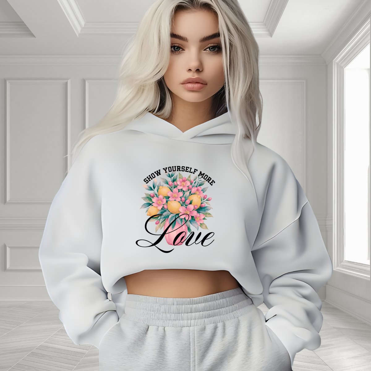 Show Yourself More Love Crop Hoodie