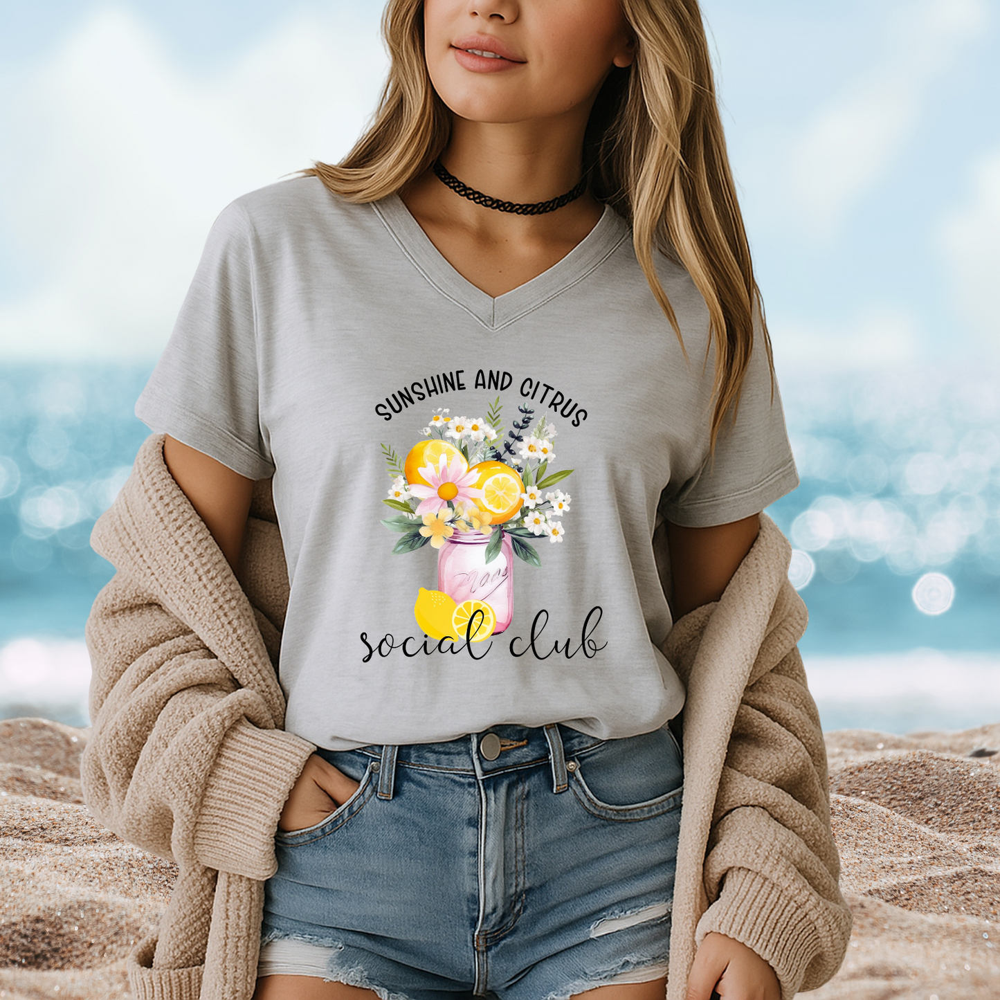 Sunshine And Citrus Social Club V-Neck Tee