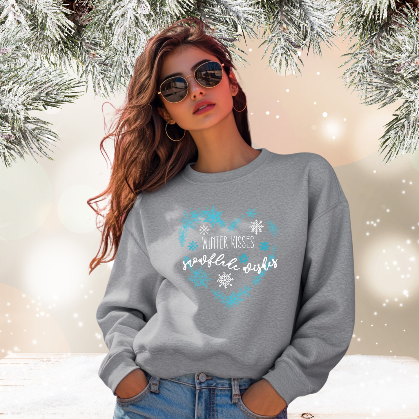 Winter Kisses, Snowflake Wishes Crewneck Sweatshirt