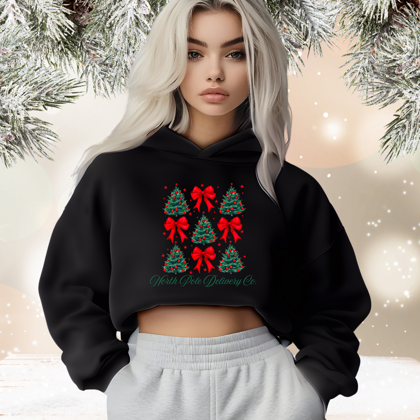 North Pole Delivery Co. Crop Hoodie