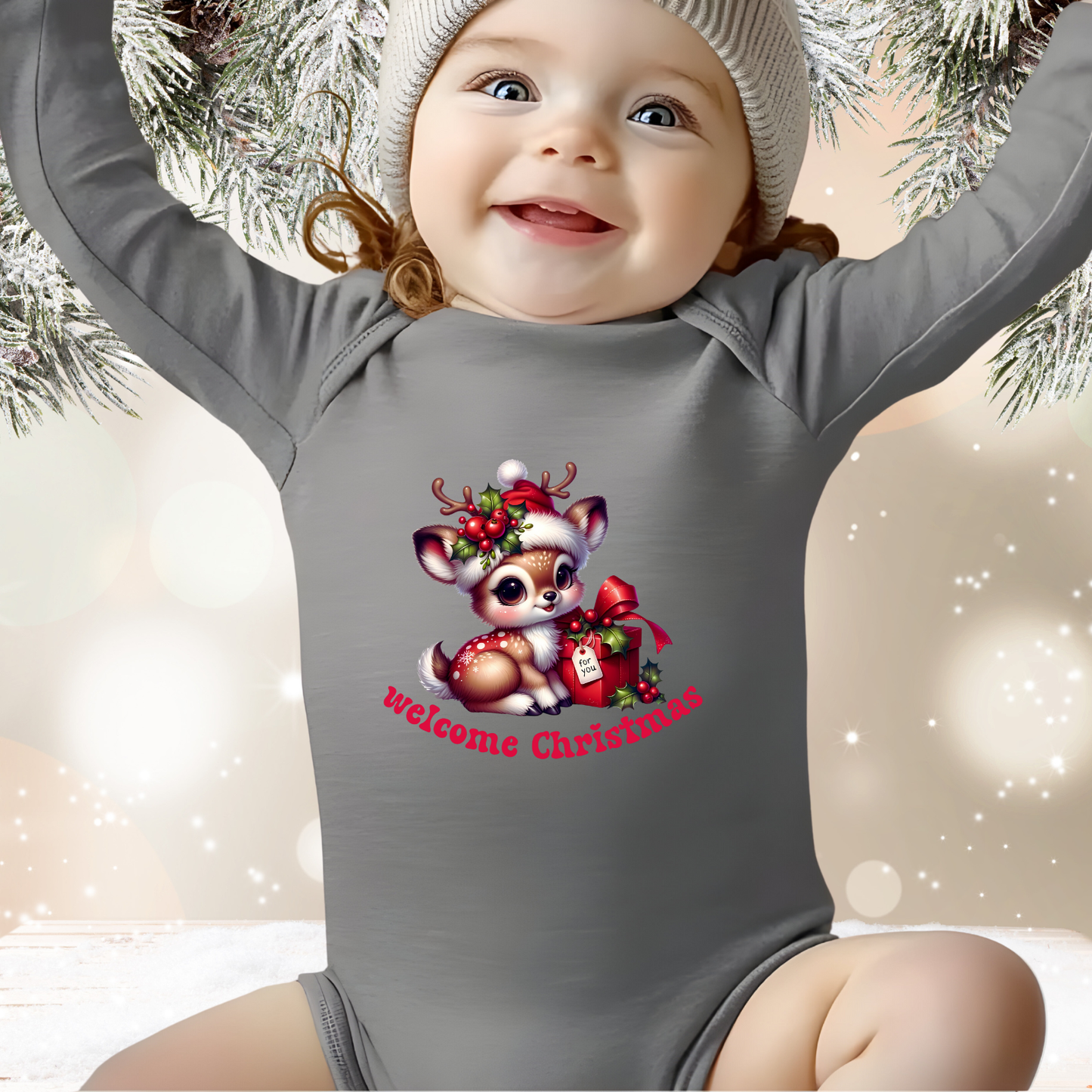 Welcome Christmas Infant Long Sleeve Onesie