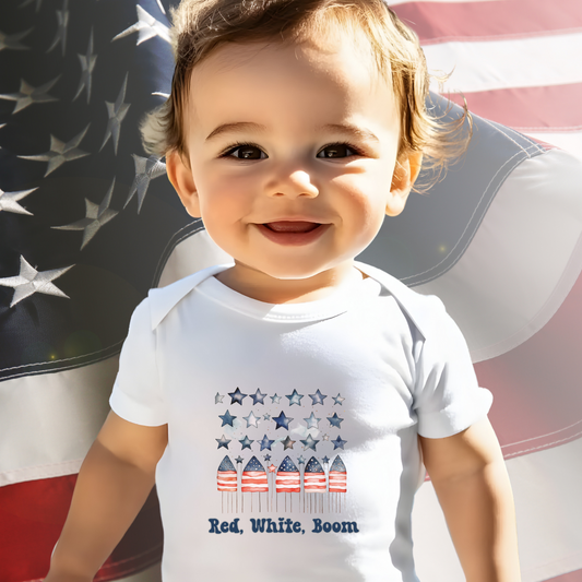 Red White Boom Infant Short Sleeve Onesie