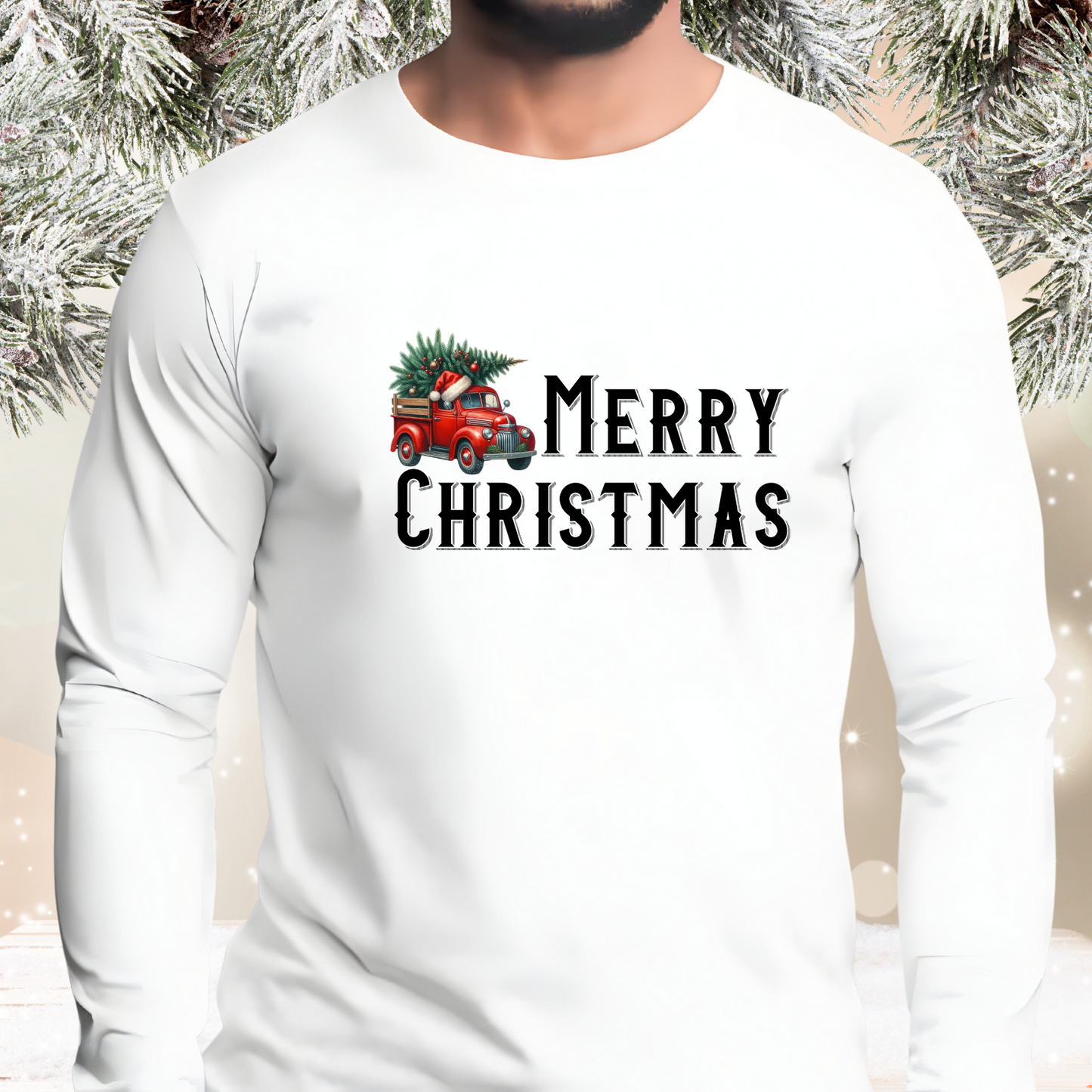 Merry Christmas Vintage Truck Long Sleeve Tee