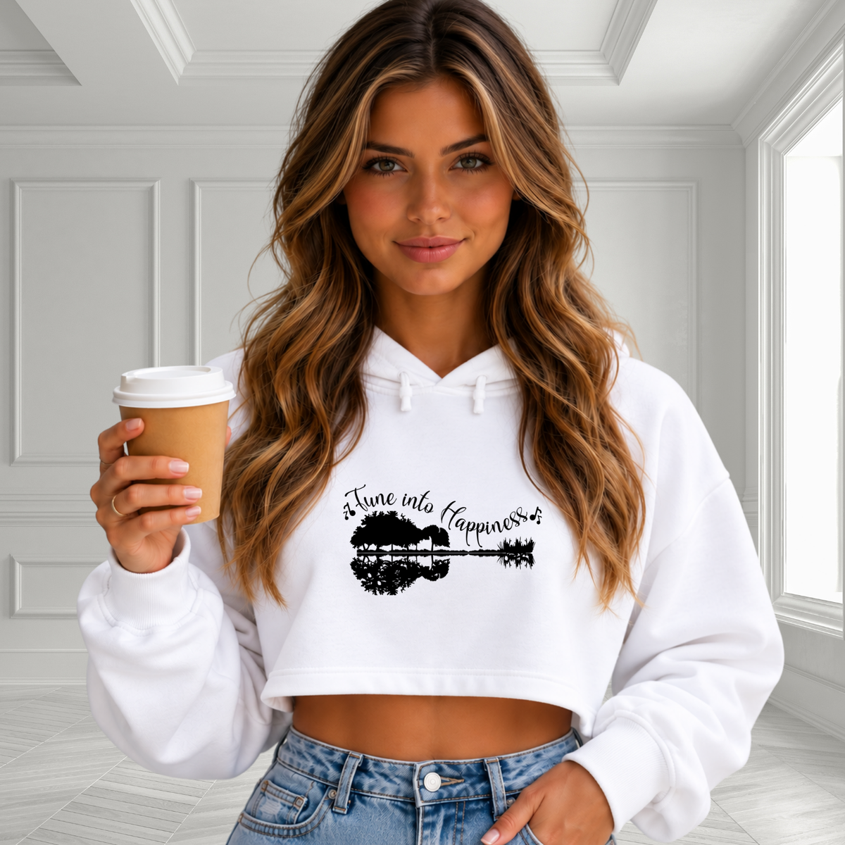 Tune Into Happiness Crop Hoodie