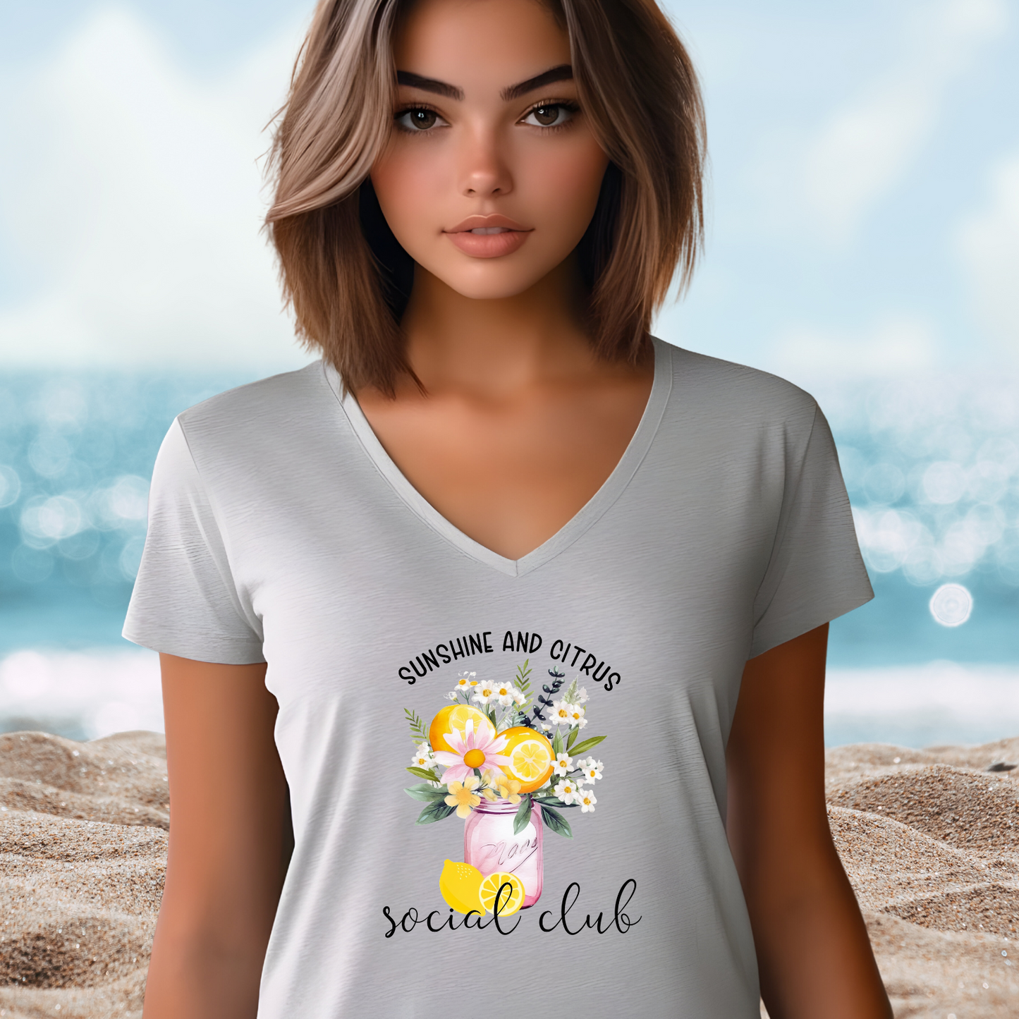 Sunshine And Citrus Social Club V-Neck Tee