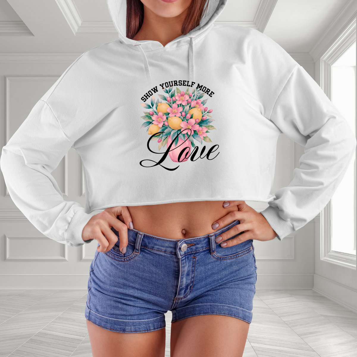 Show Yourself More Love Crop Hoodie