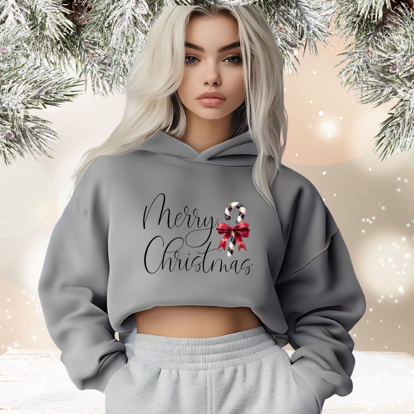 Merry Christmas Crop Hoodie