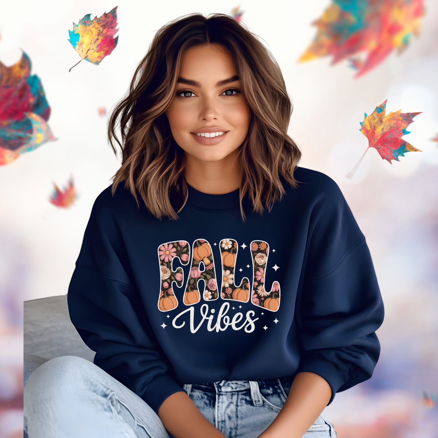 Fall Vibes Floral Crewneck Sweatshirt
