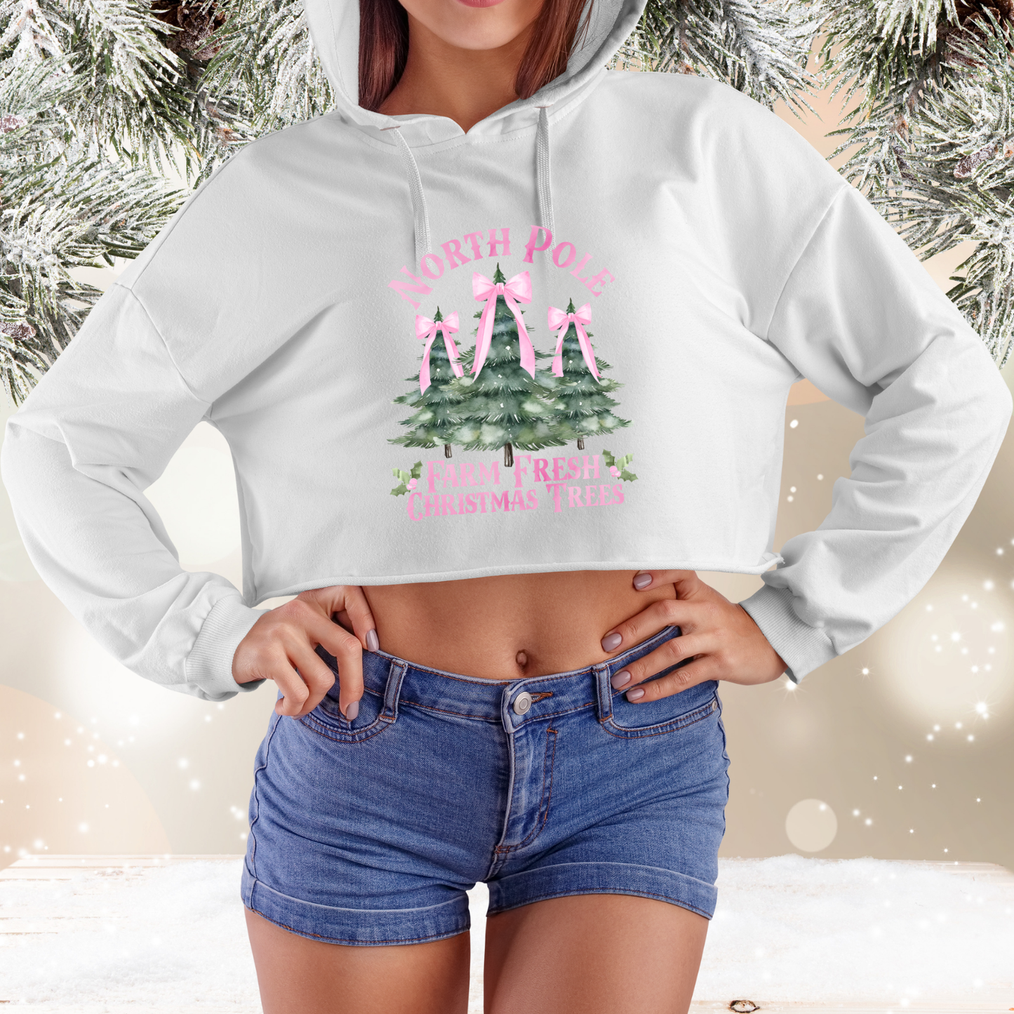 North Pole Christmas Trees Crop Hoodie