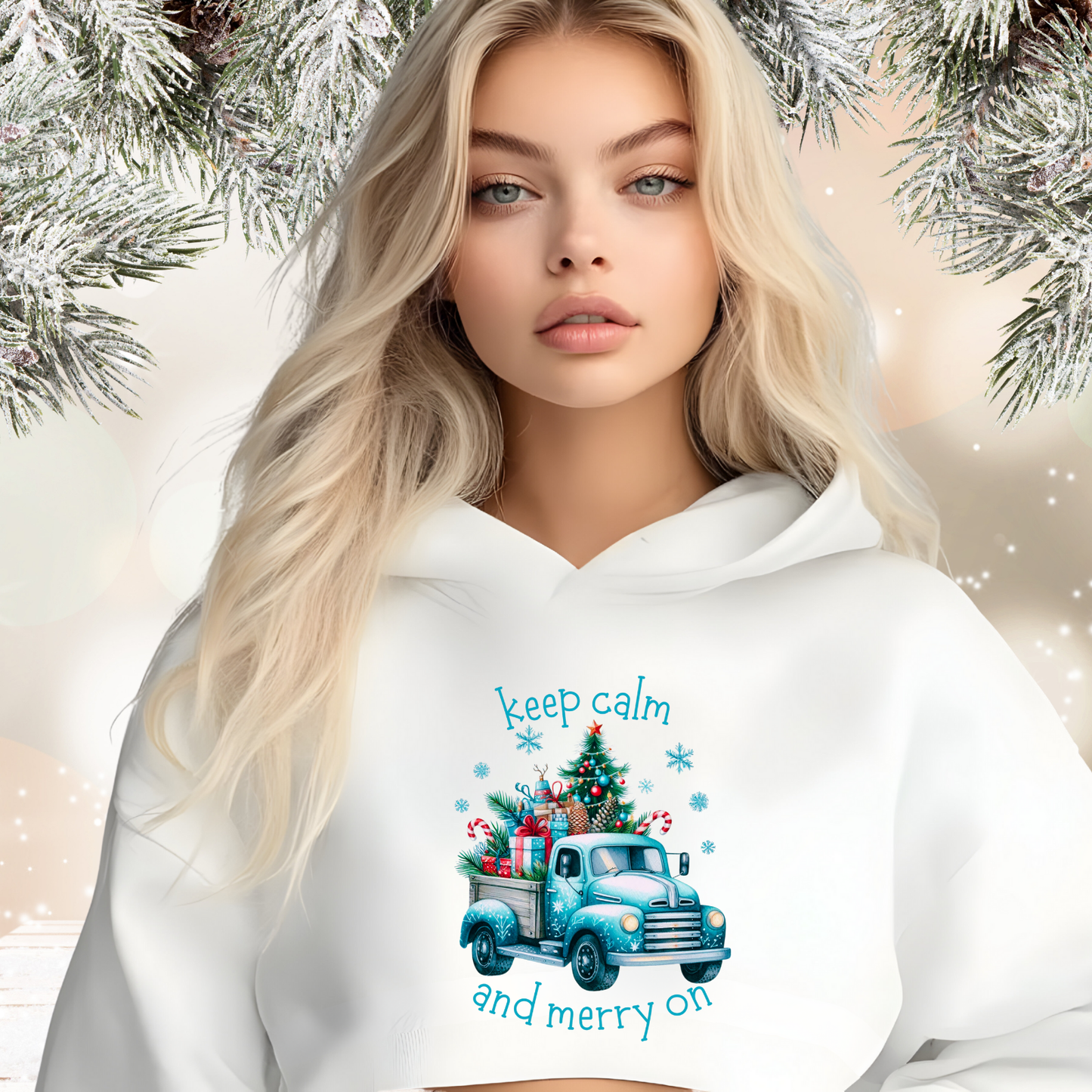 Keep Calm And Merry On Crop Hoodie