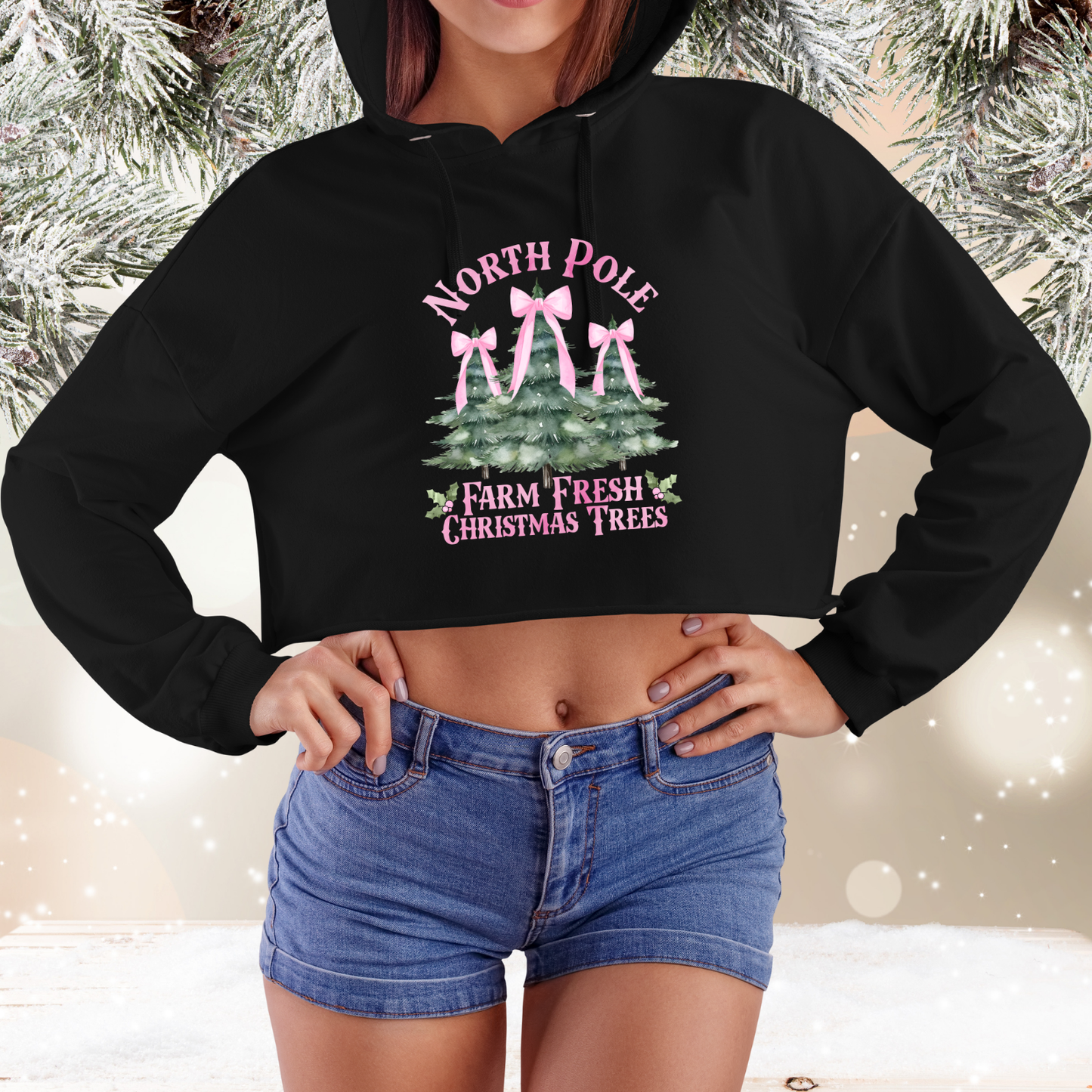 North Pole Christmas Trees Crop Hoodie
