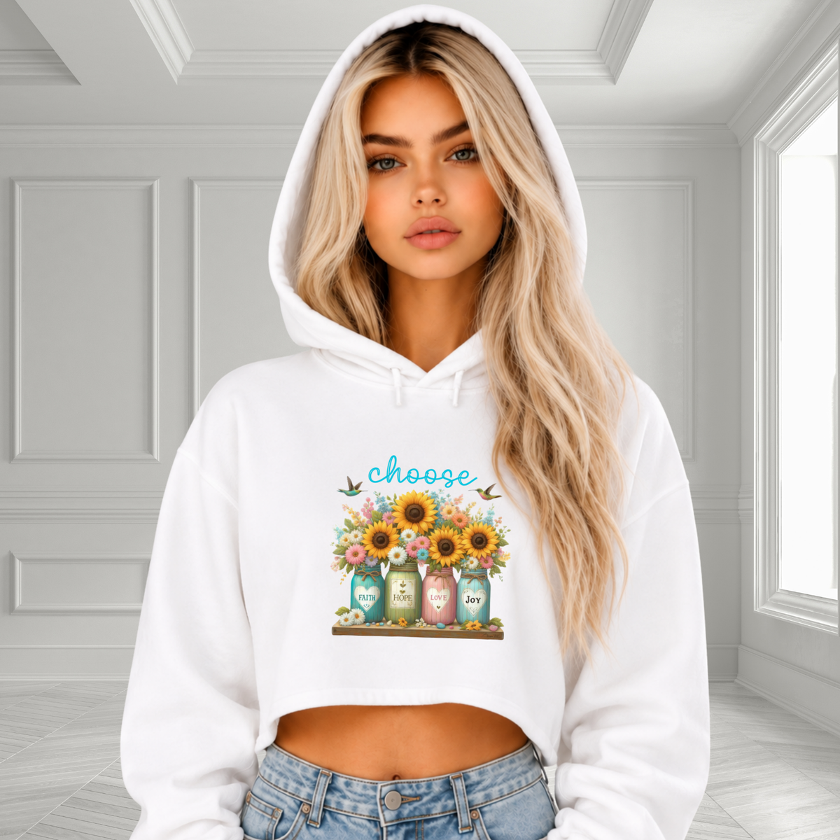 Choose Faith, Hope, Love, Joy Crop Hoodie