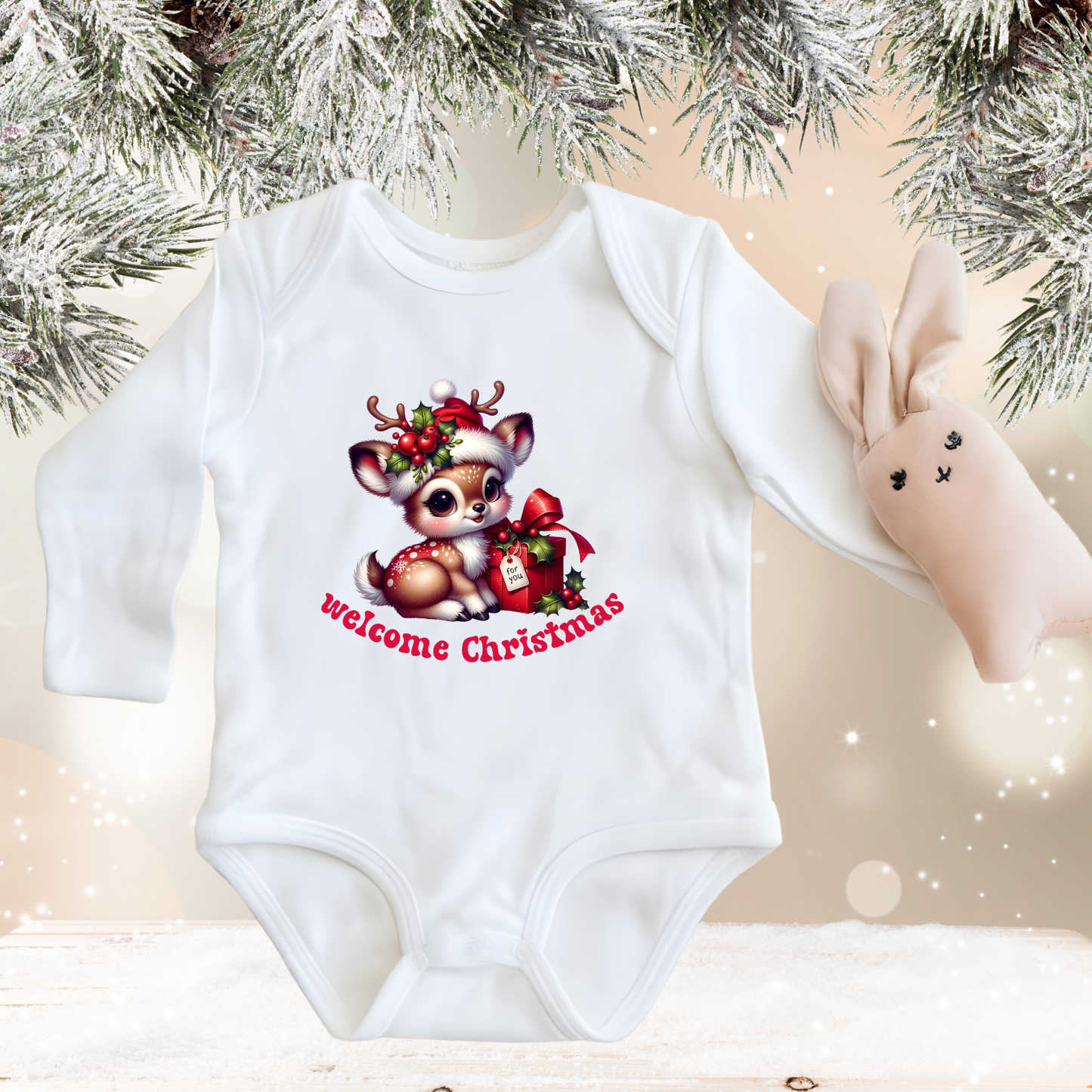 Welcome Christmas Infant Long Sleeve Onesie