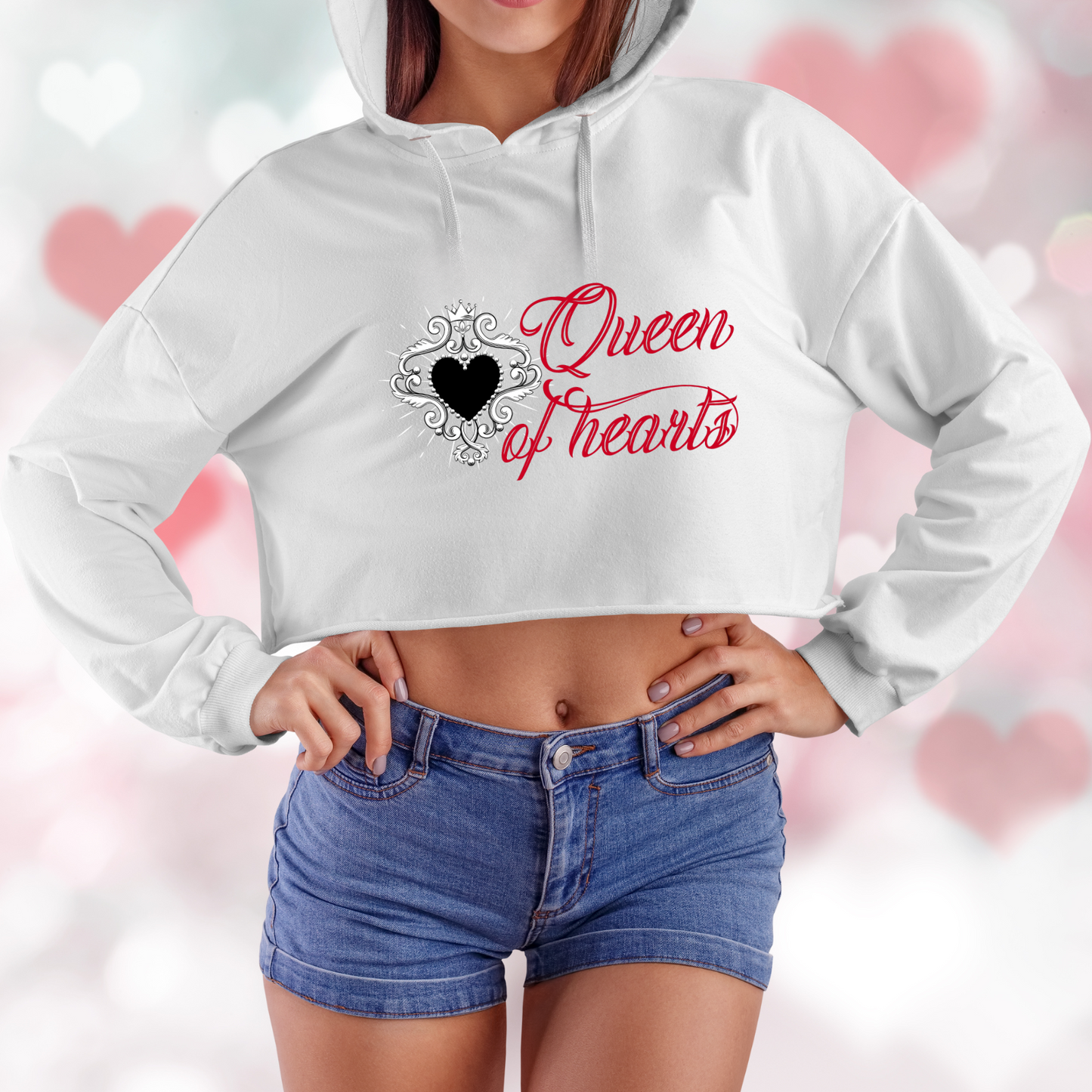 Queen Of Hearts Crop Hoodie