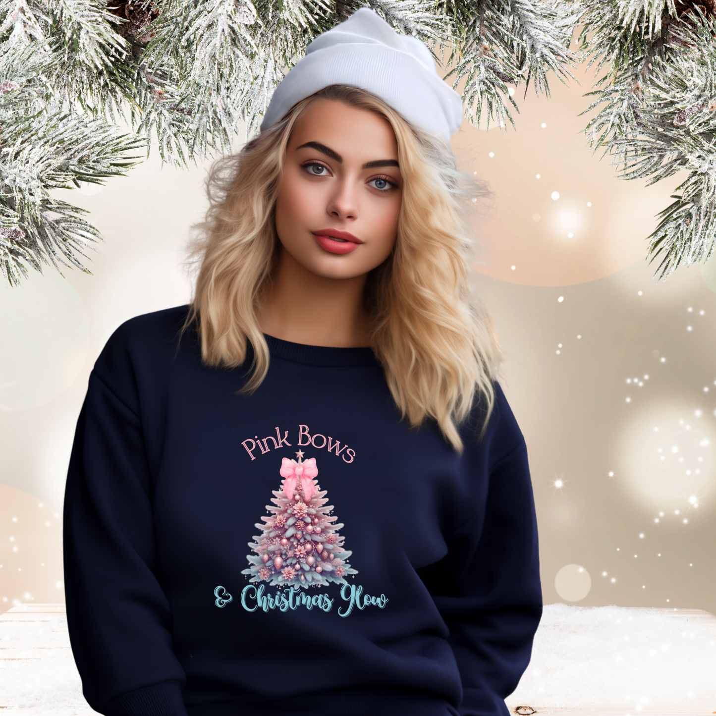 Pink Bows & Christmas Glow Crewneck Sweatshirt