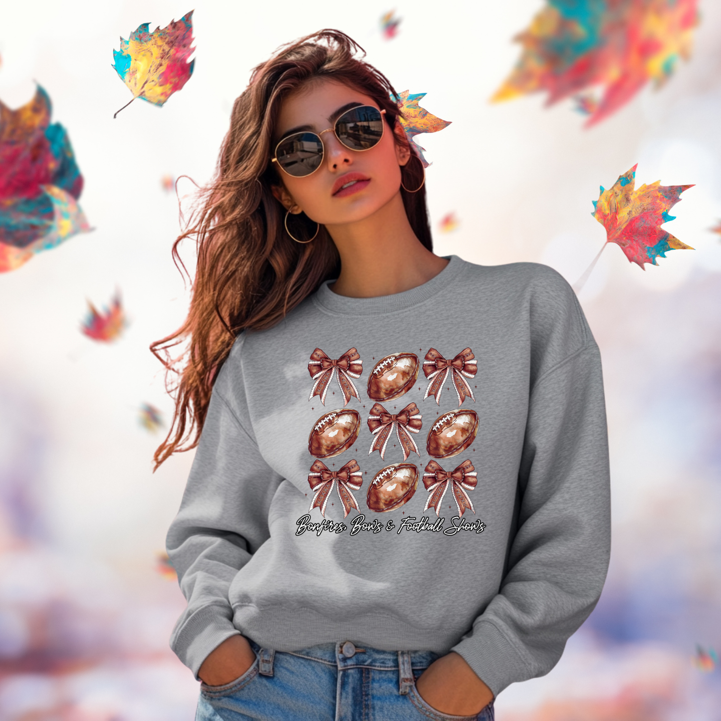 Bonfires, Bows, & Football Shows Crewneck Sweatshirt