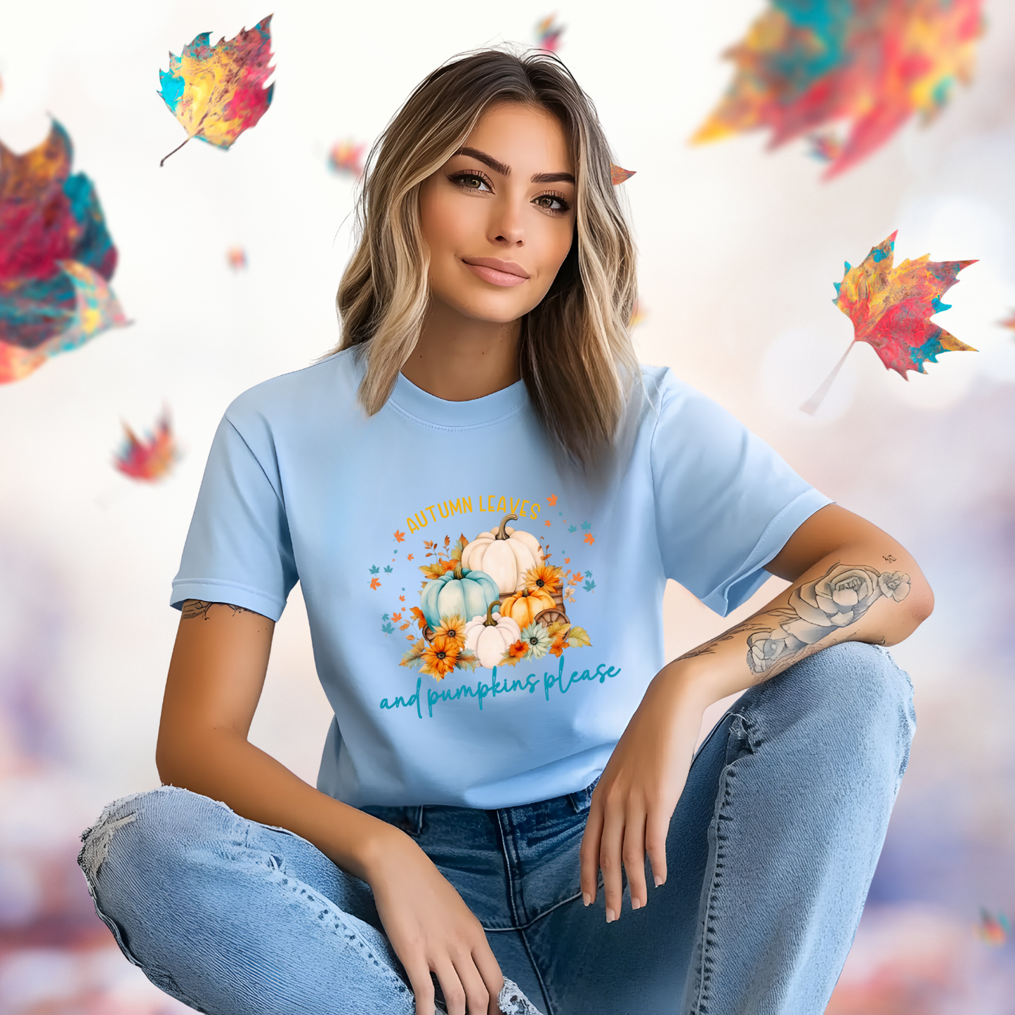 Autumn Leaves & Pumpkins Please T-Shirt